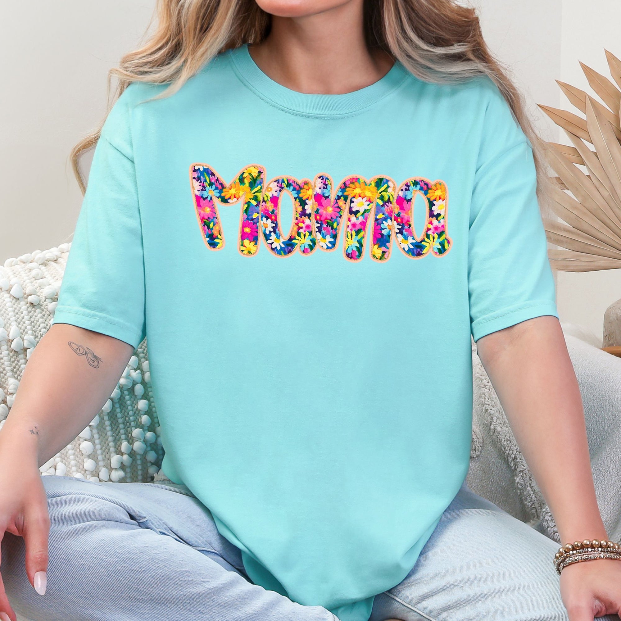 Mama Floral Pastel Garden Mother's Day Floral Print With Bright Blossoms And Spring Cheer Comfort Colors Tee