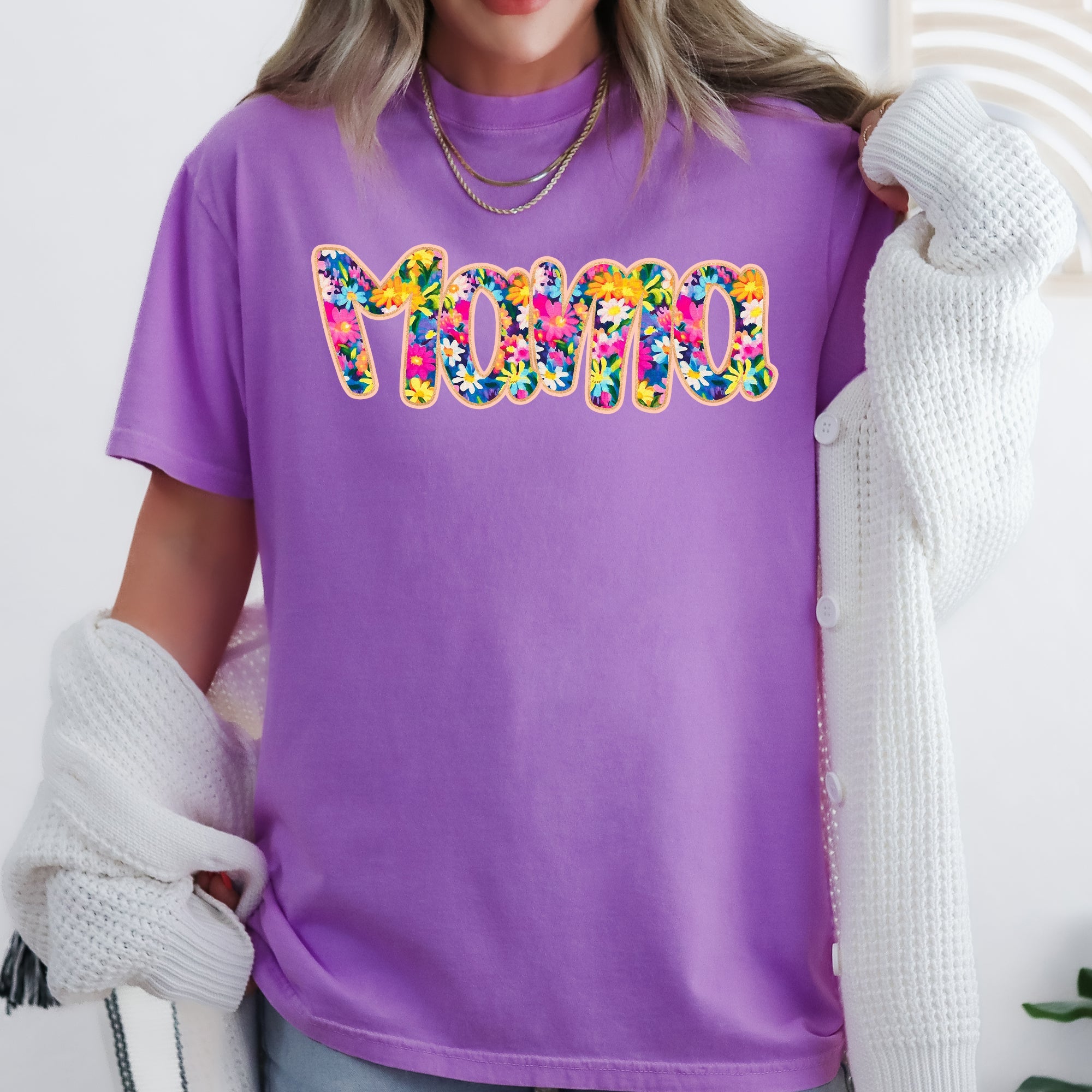 Mama Floral Pastel Garden Mother's Day Floral Print With Bright Blossoms And Spring Cheer Comfort Colors Tee