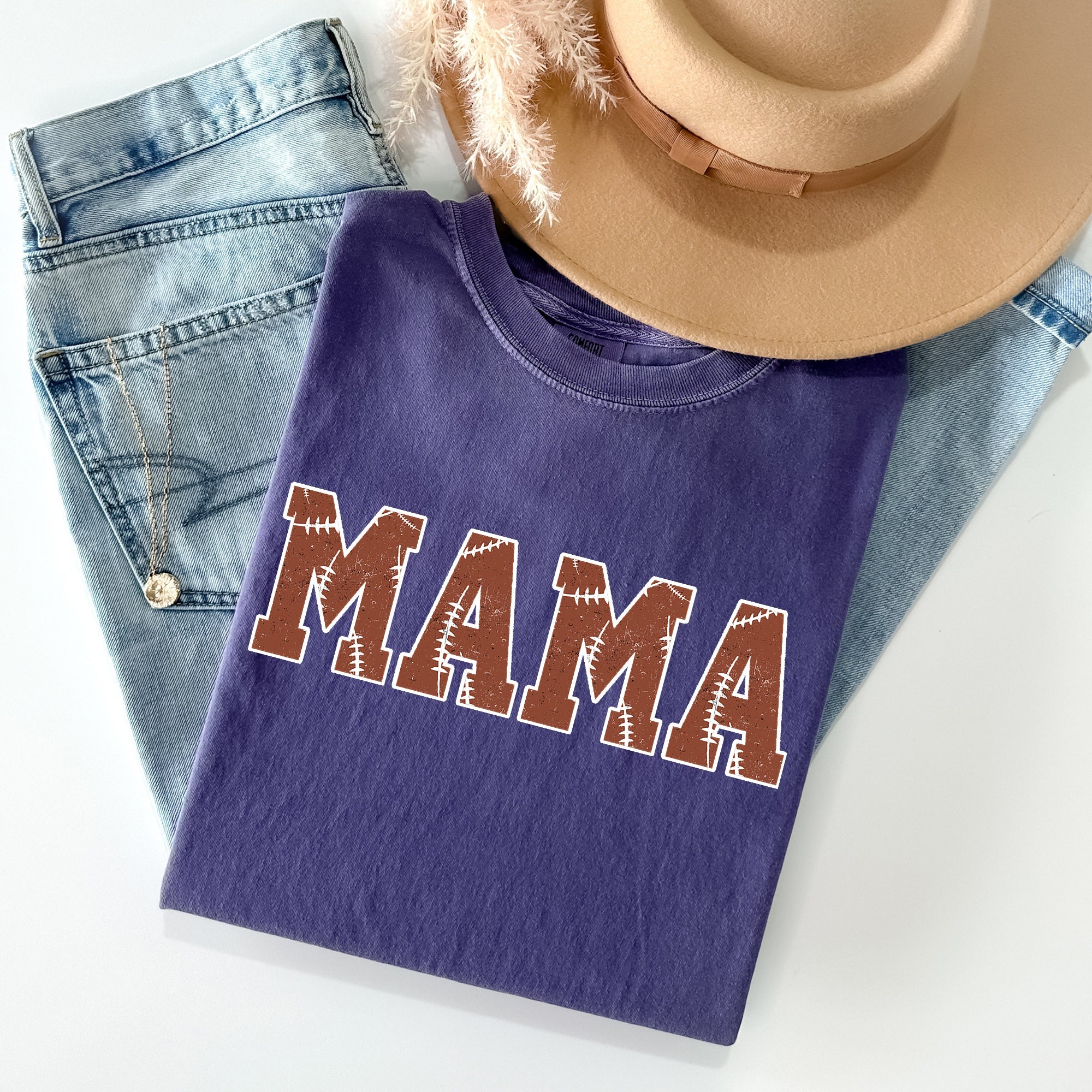 Mama Football Sports Game Day Big Game Touchdown Tailgate Party Comfort Colors Tee