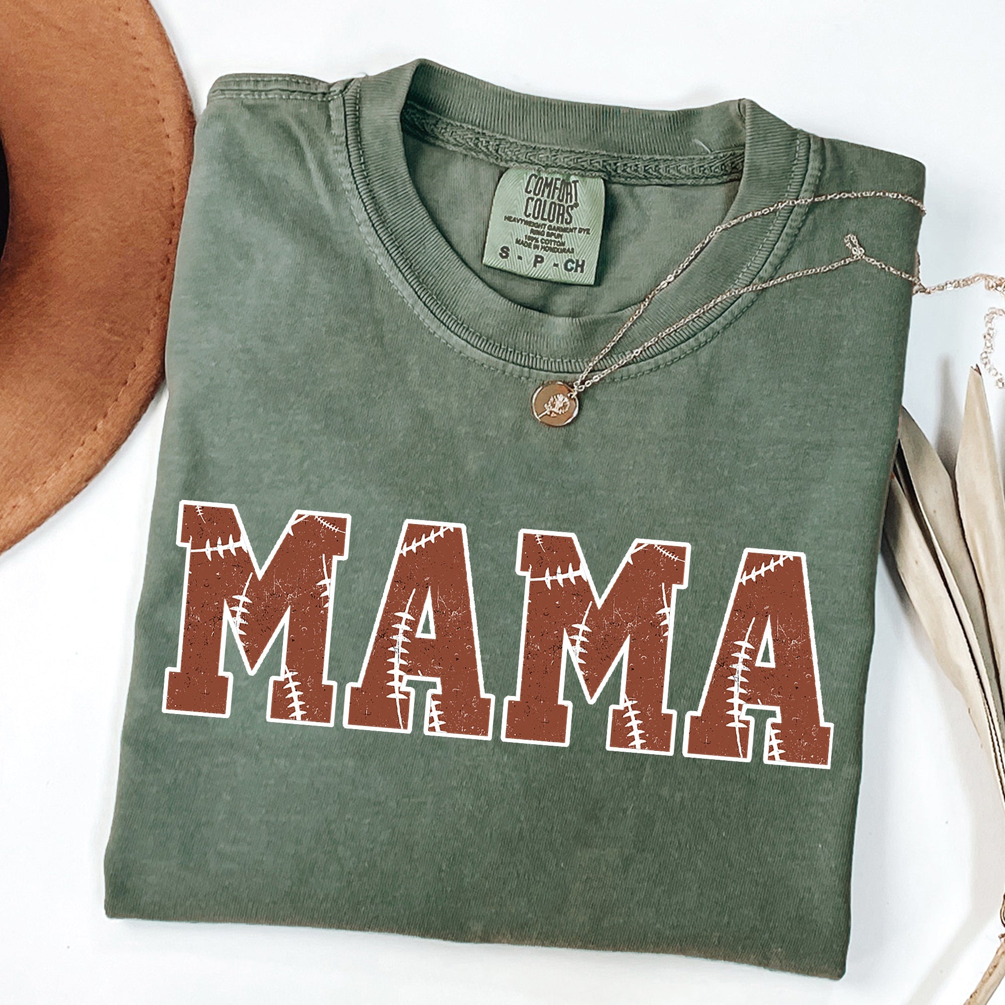Mama Football Sports Game Day Big Game Touchdown Tailgate Party Comfort Colors Tee