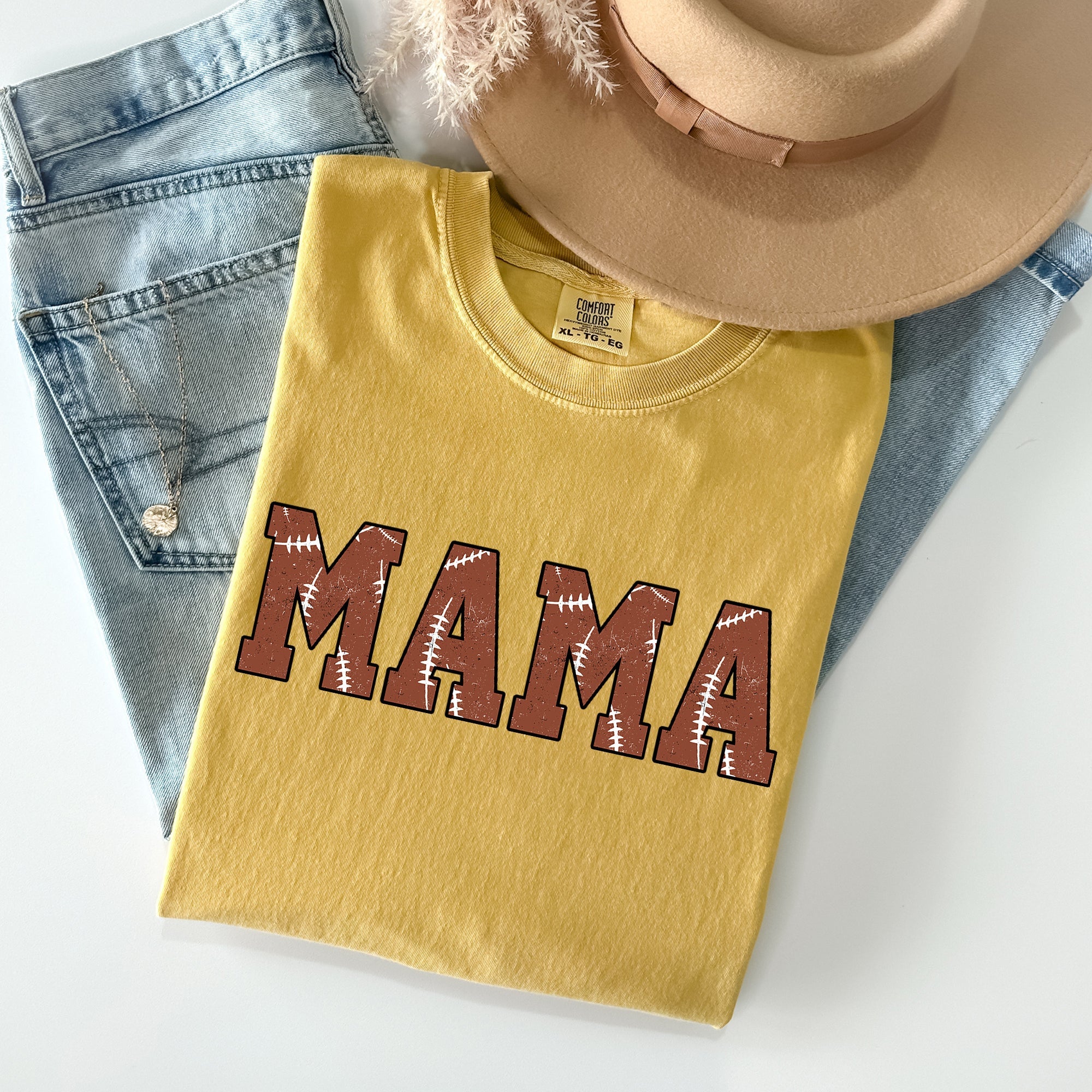 Mama Football Sports Game Day Big Game Touchdown Tailgate Party Comfort Colors Tee