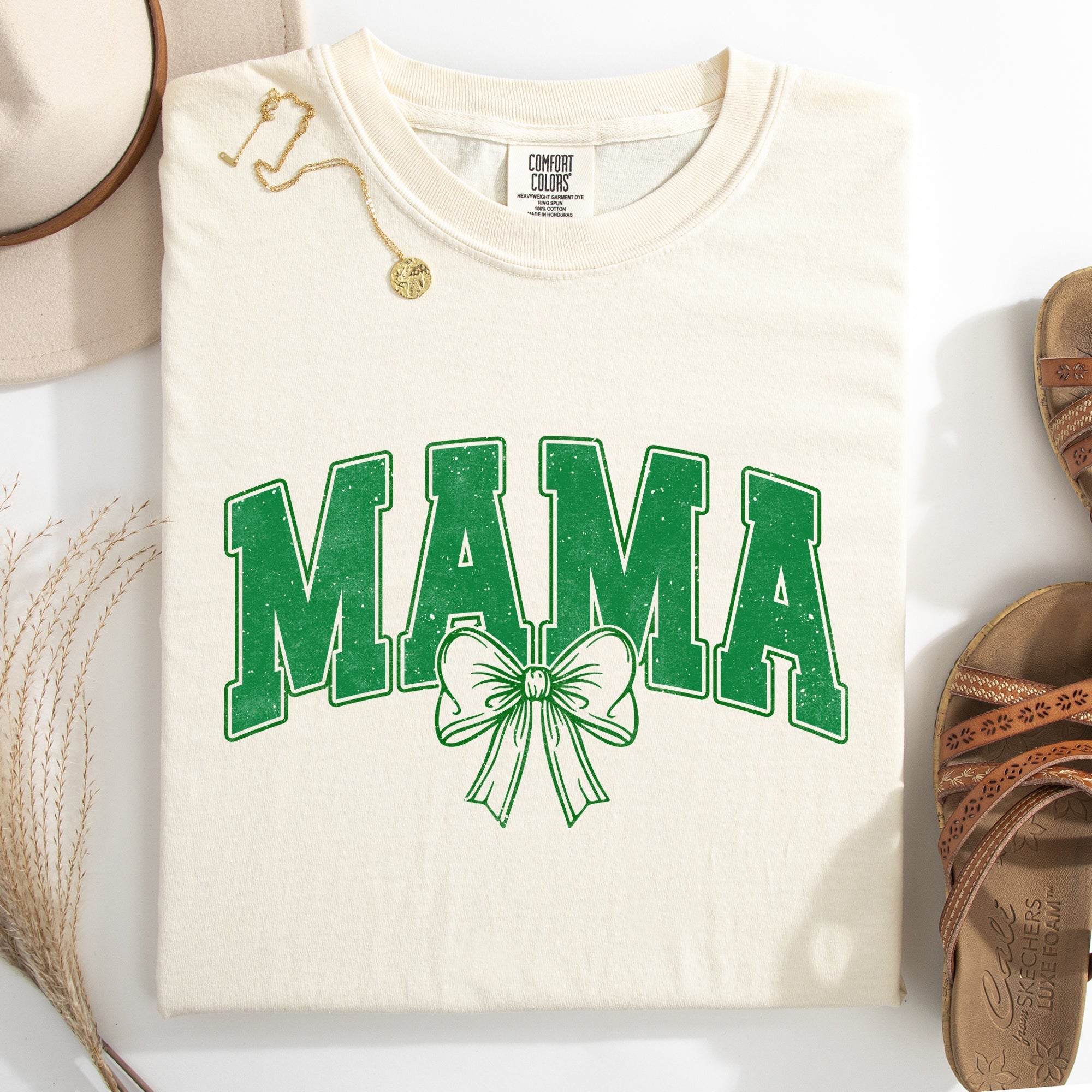 Mama, Green Bow, St Patrick's Day, Shamrock, Clover, Lucky, Leprechaun Comfort Colors Tee