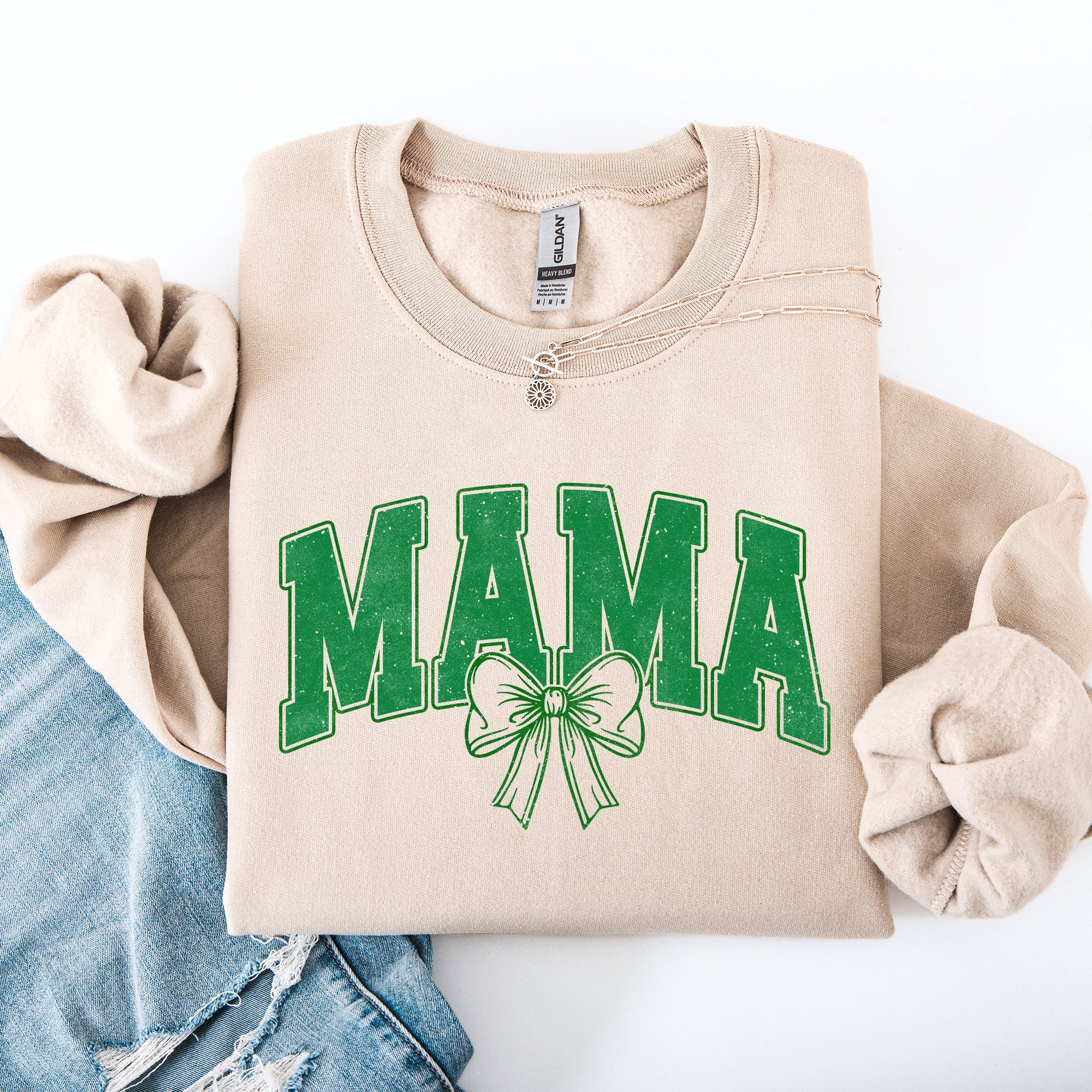 Mama, Green Bow, St Patrick's Day, Shamrock, Clover, Lucky, Leprechaun Sweatshirt