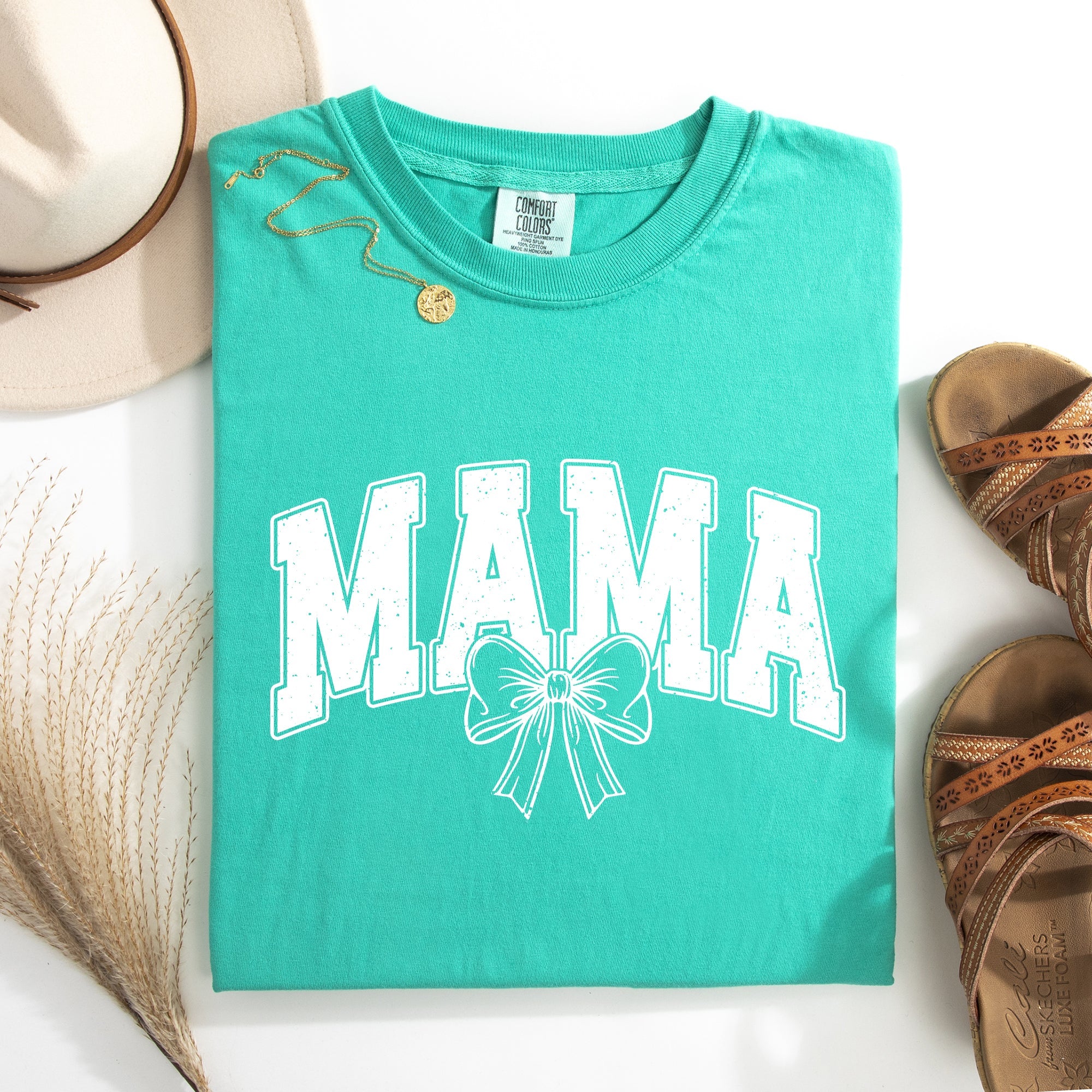 Mama, Green Bow, St Patrick's Day, Shamrock, Clover, Lucky, Leprechaun Comfort Colors Tee