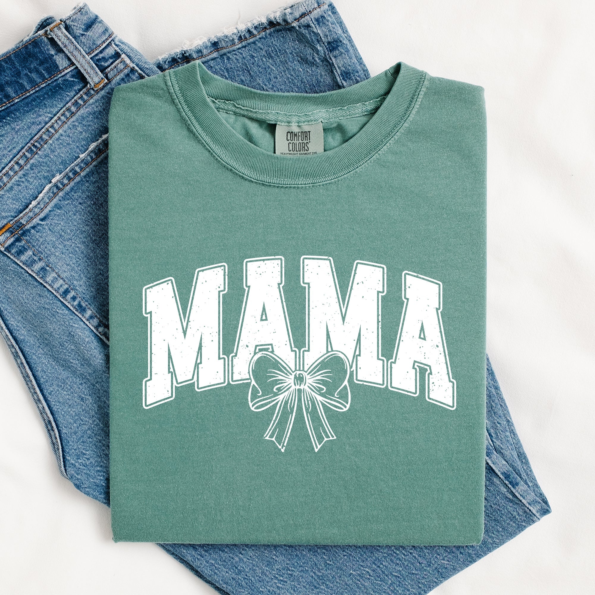 Mama, Green Bow, St Patrick's Day, Shamrock, Clover, Lucky, Leprechaun Comfort Colors Tee