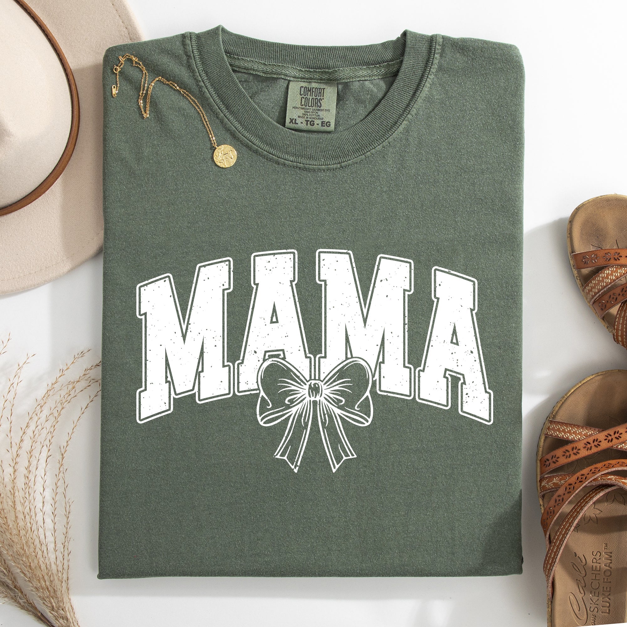 Mama, Green Bow, St Patrick's Day, Shamrock, Clover, Lucky, Leprechaun Comfort Colors Tee