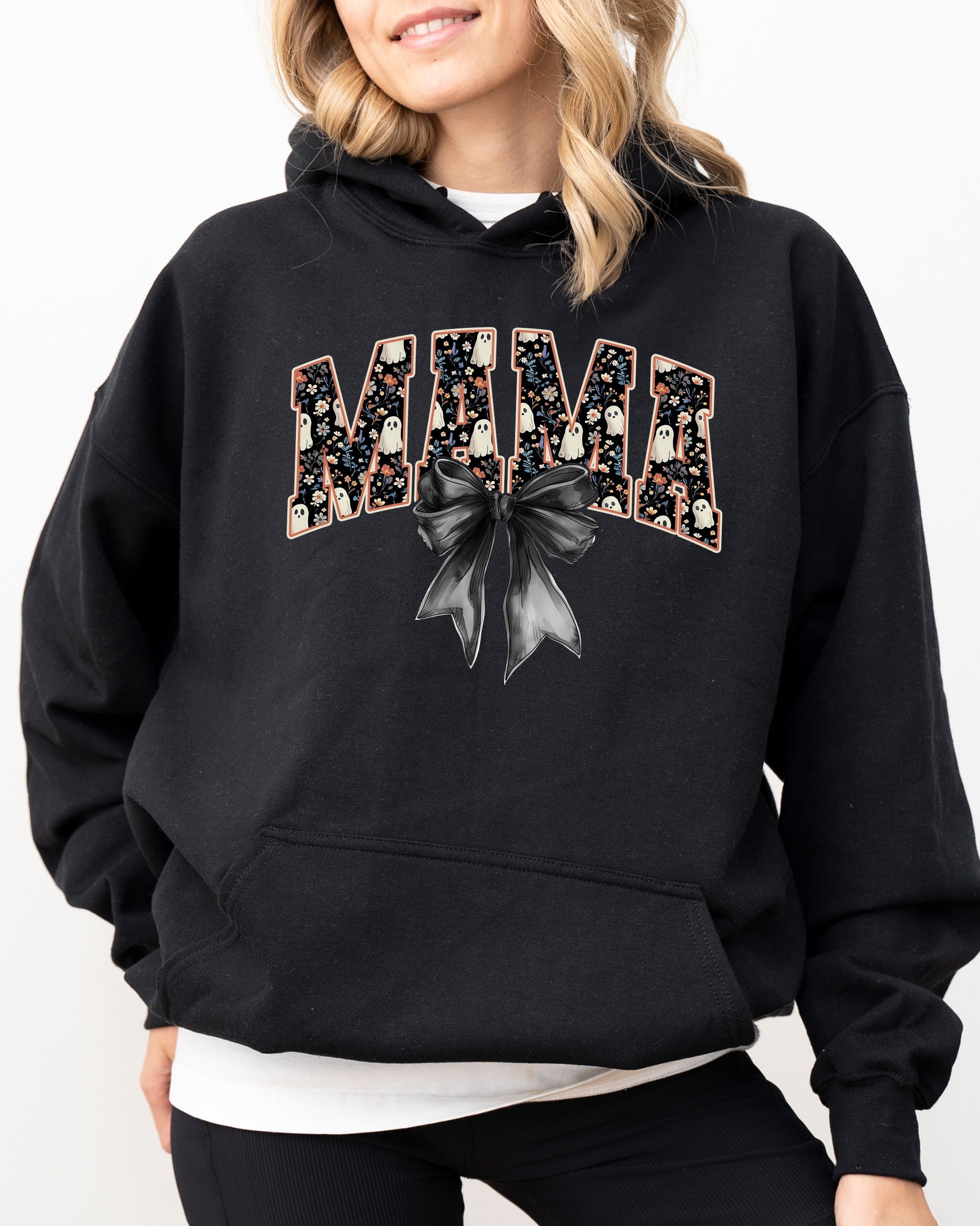 Mama Halloween Bow Ribbon Goth Spooky Witch Varsity Collegiate Hooded Sweatshirt