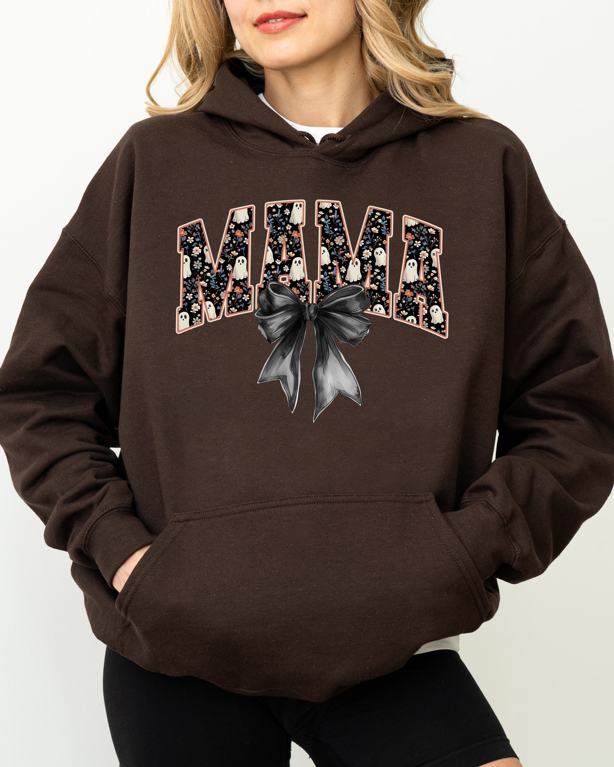Mama Halloween Bow Ribbon Goth Spooky Witch Varsity Collegiate Hooded Sweatshirt