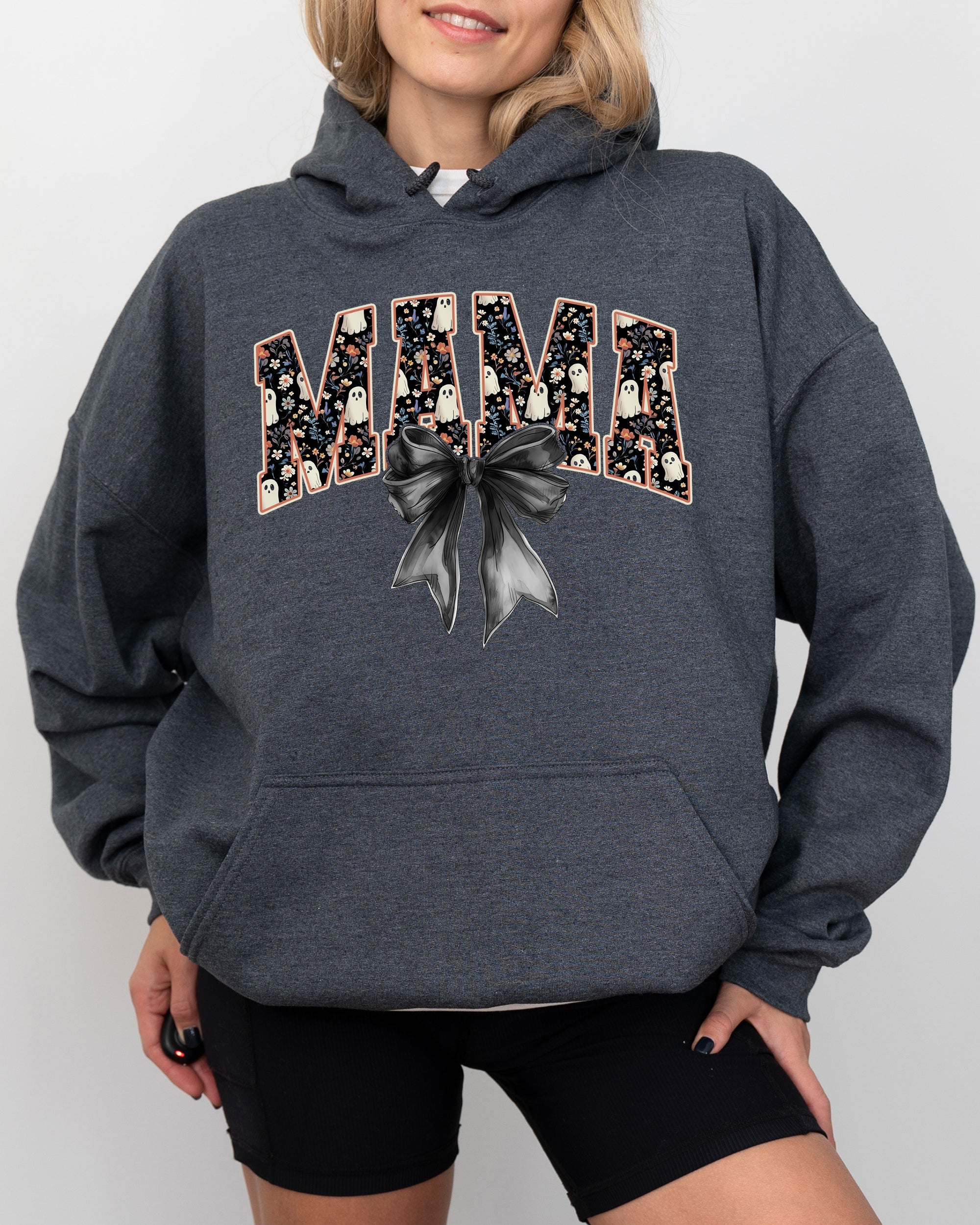 Mama Halloween Bow Ribbon Goth Spooky Witch Varsity Collegiate Hooded Sweatshirt