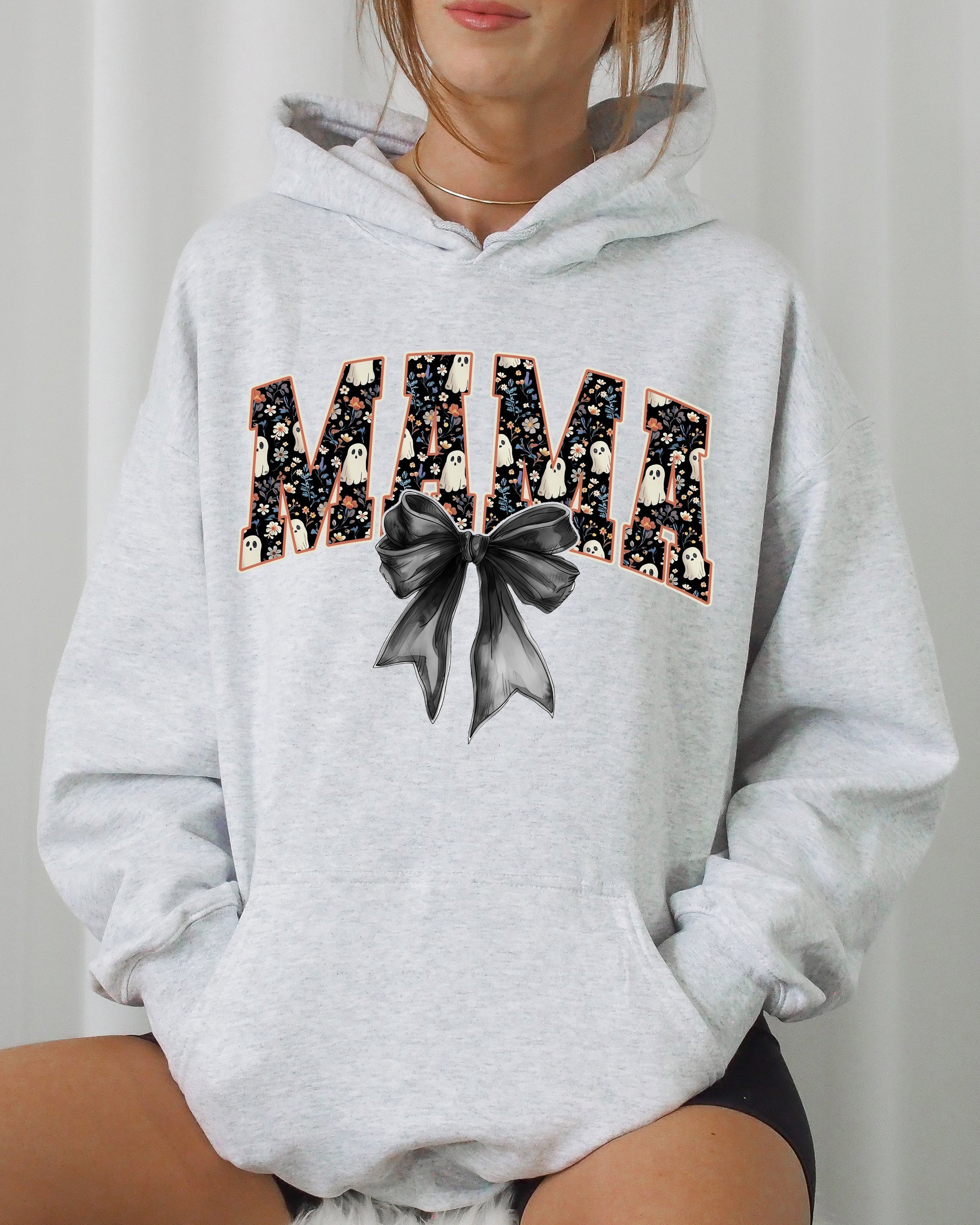 Mama Halloween Bow Ribbon Goth Spooky Witch Varsity Collegiate Hooded Sweatshirt