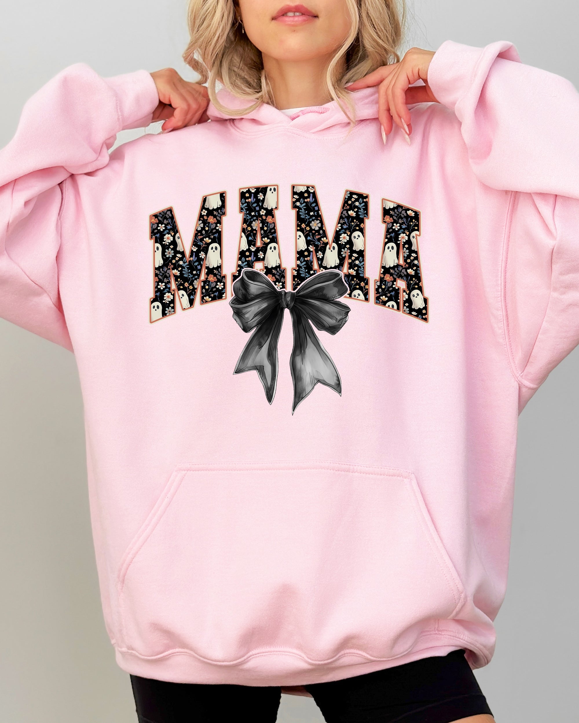 Mama Halloween Bow Ribbon Goth Spooky Witch Varsity Collegiate Hooded Sweatshirt