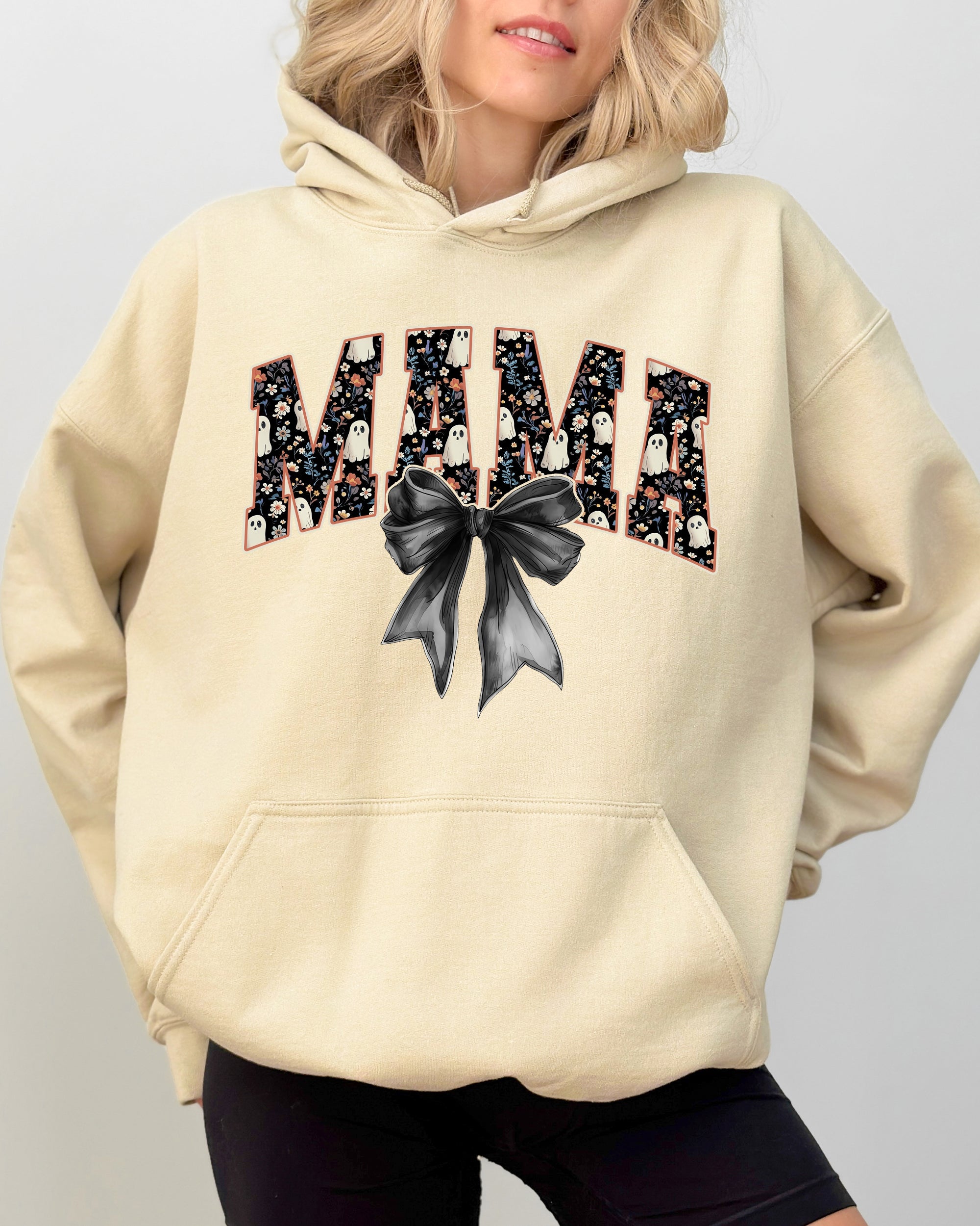 Mama Halloween Bow Ribbon Goth Spooky Witch Varsity Collegiate Hooded Sweatshirt