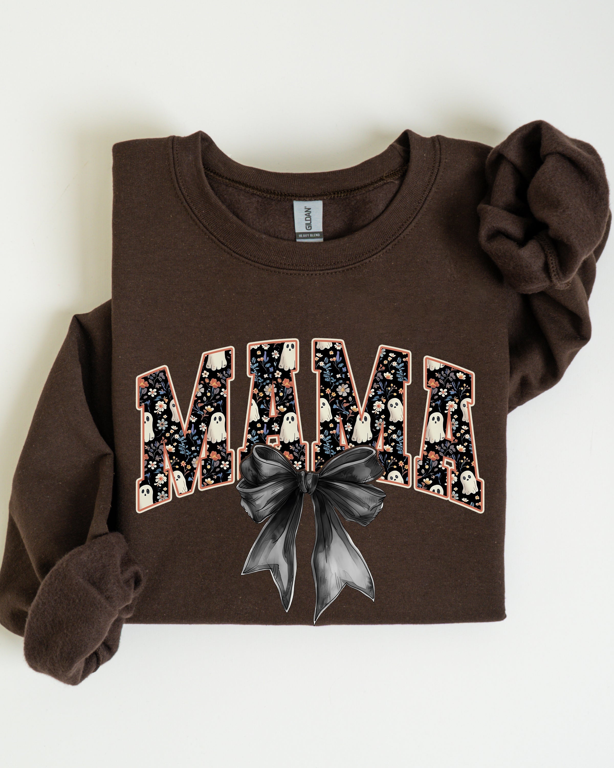 Mama Halloween Bow Ribbon Goth Spooky Witch Varsity Collegiate Graphic Sweatshirt