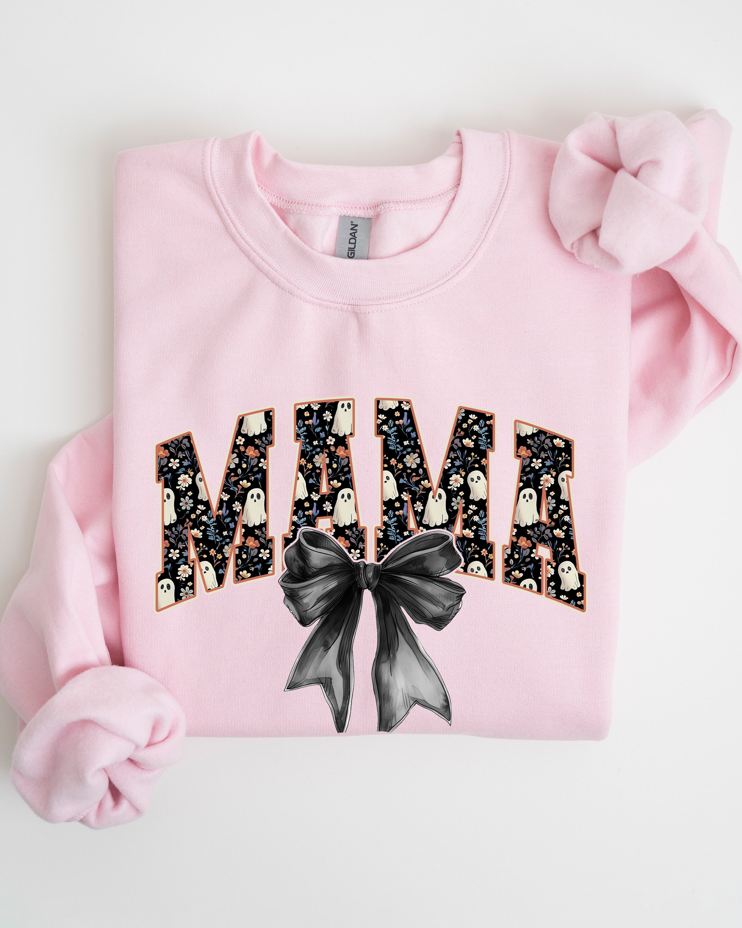 Mama Halloween Bow Ribbon Goth Spooky Witch Varsity Collegiate Graphic Sweatshirt