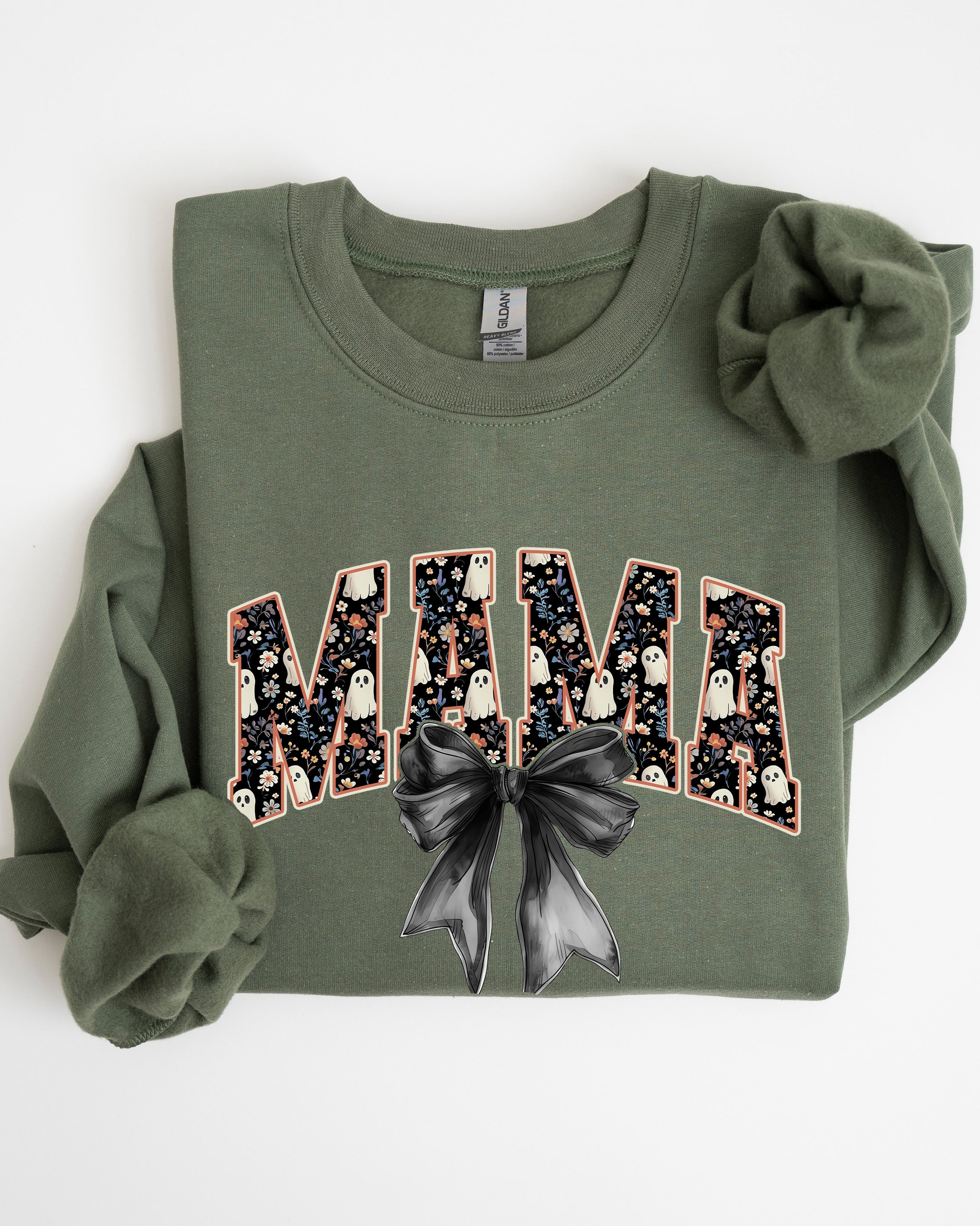 Mama Halloween Bow Ribbon Goth Spooky Witch Varsity Collegiate Graphic Sweatshirt
