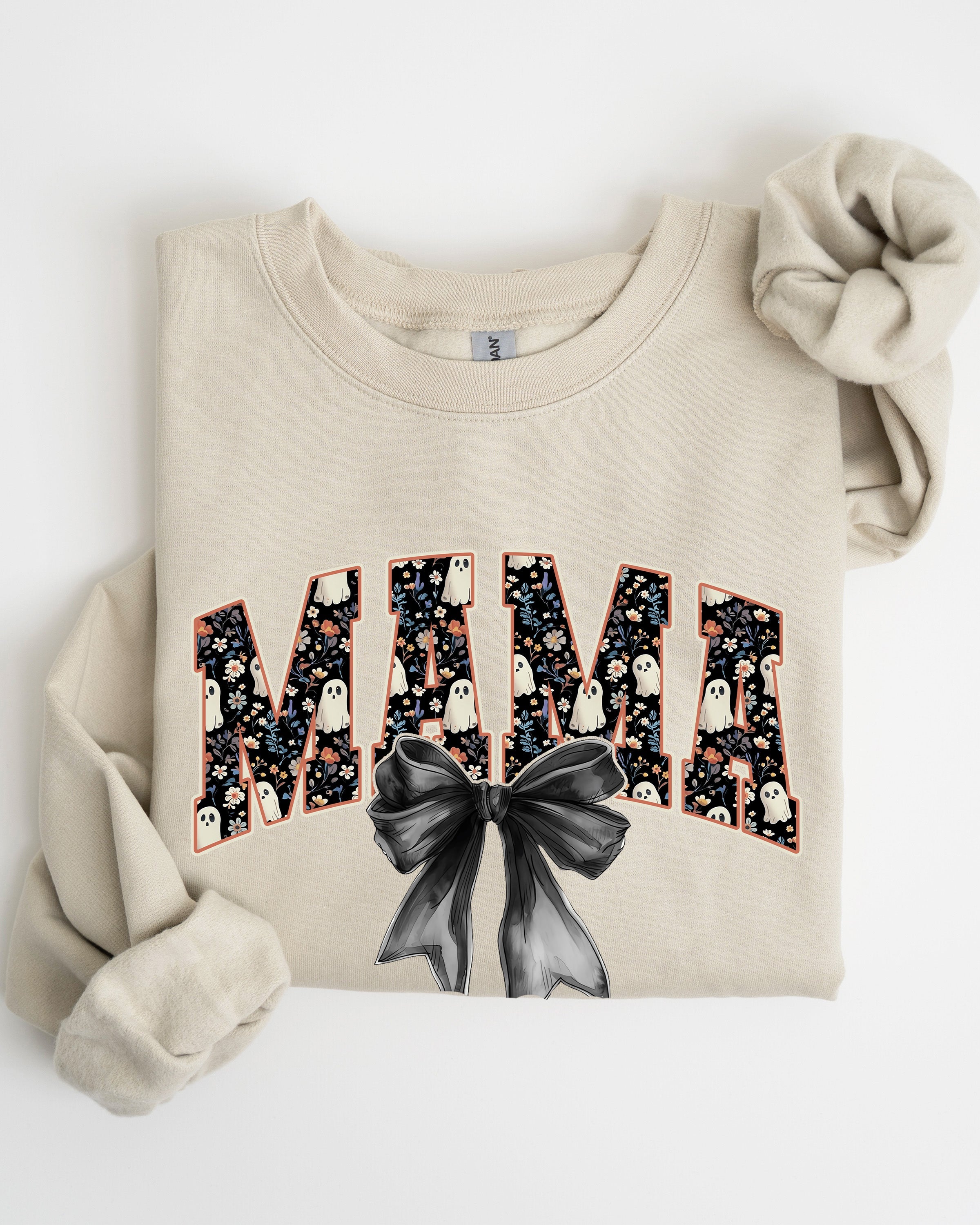Mama Halloween Bow Ribbon Goth Spooky Witch Varsity Collegiate Graphic Sweatshirt