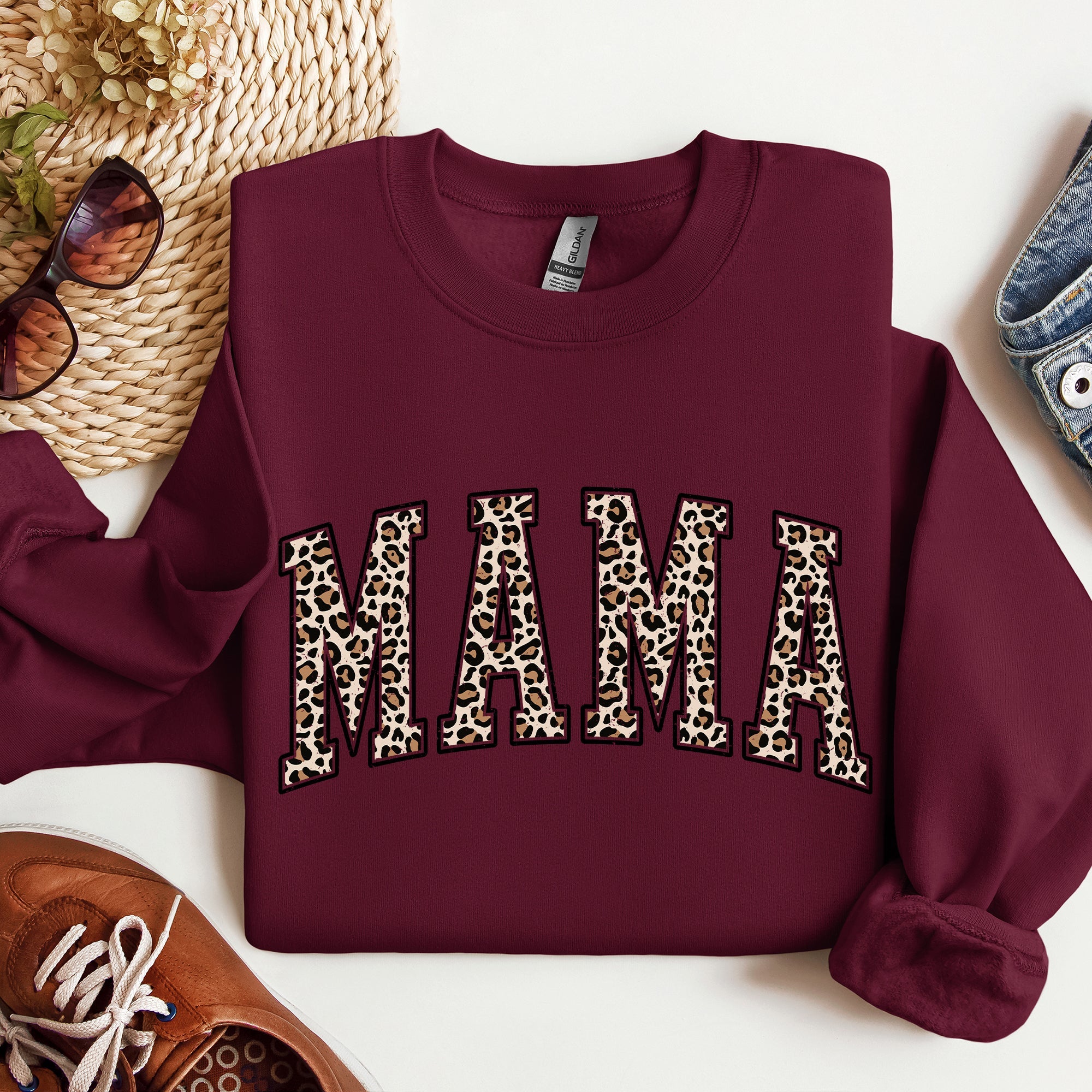 Mama Leopard Print Cozy Fleece Sweatshirt With Soft Plush Interior For Everyday Comfort