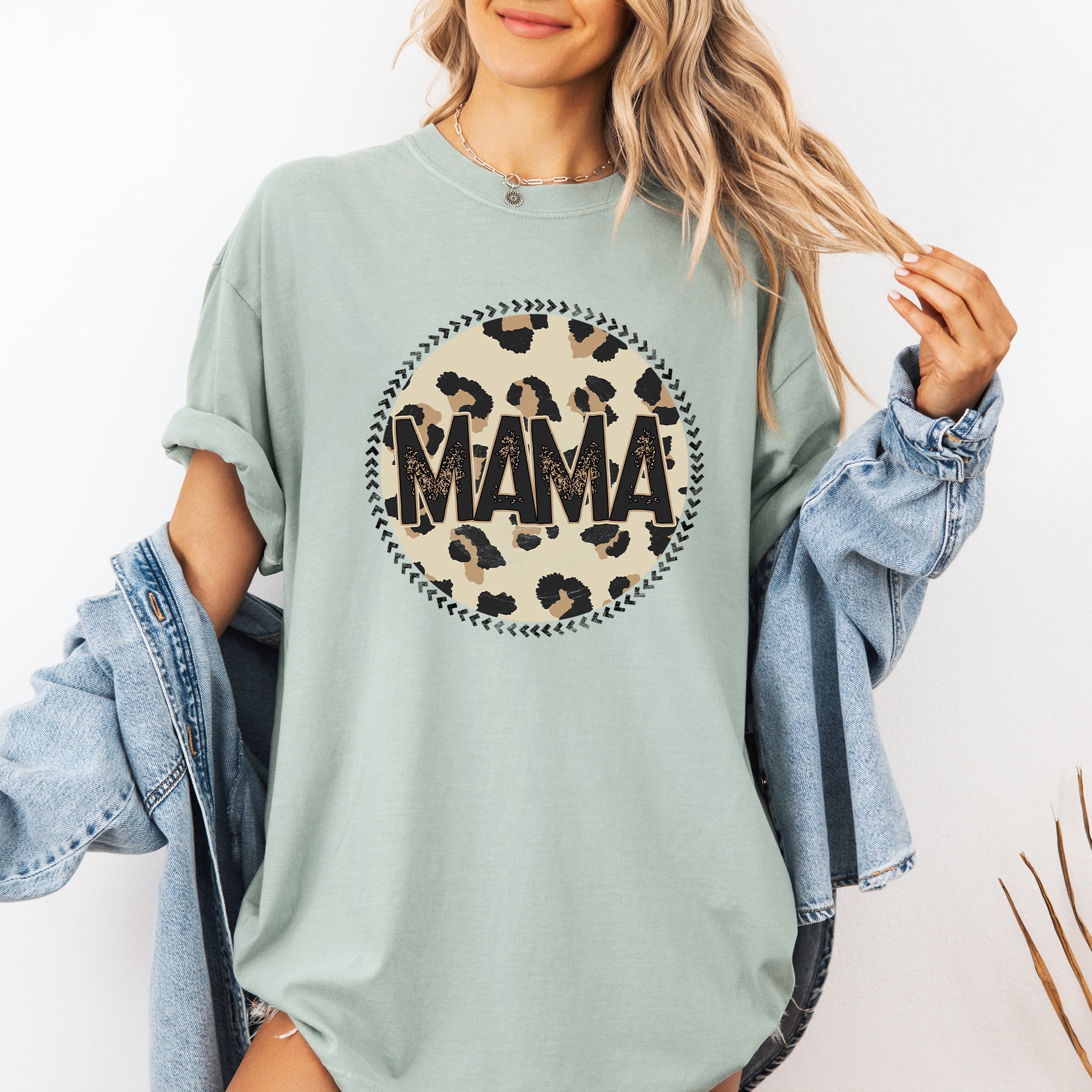 Mama Leopard Print Circle Western Cowboy Vintage Charm Graphic Comfort Colors Tee