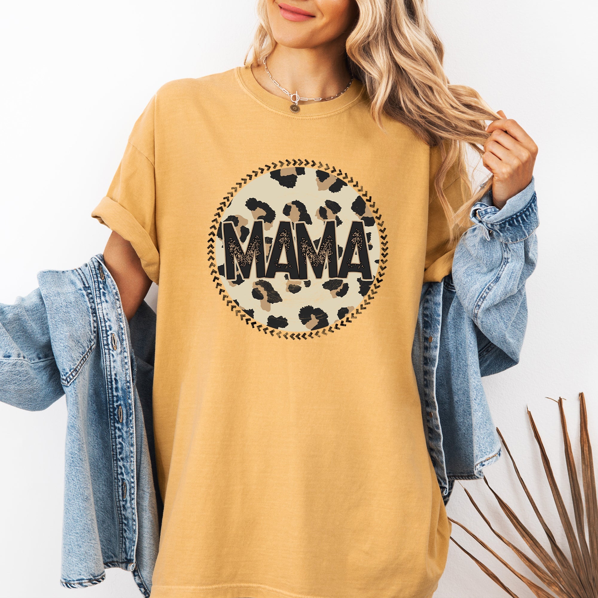 Mama Leopard Print Circle Western Cowboy Vintage Charm Graphic Comfort Colors Tee
