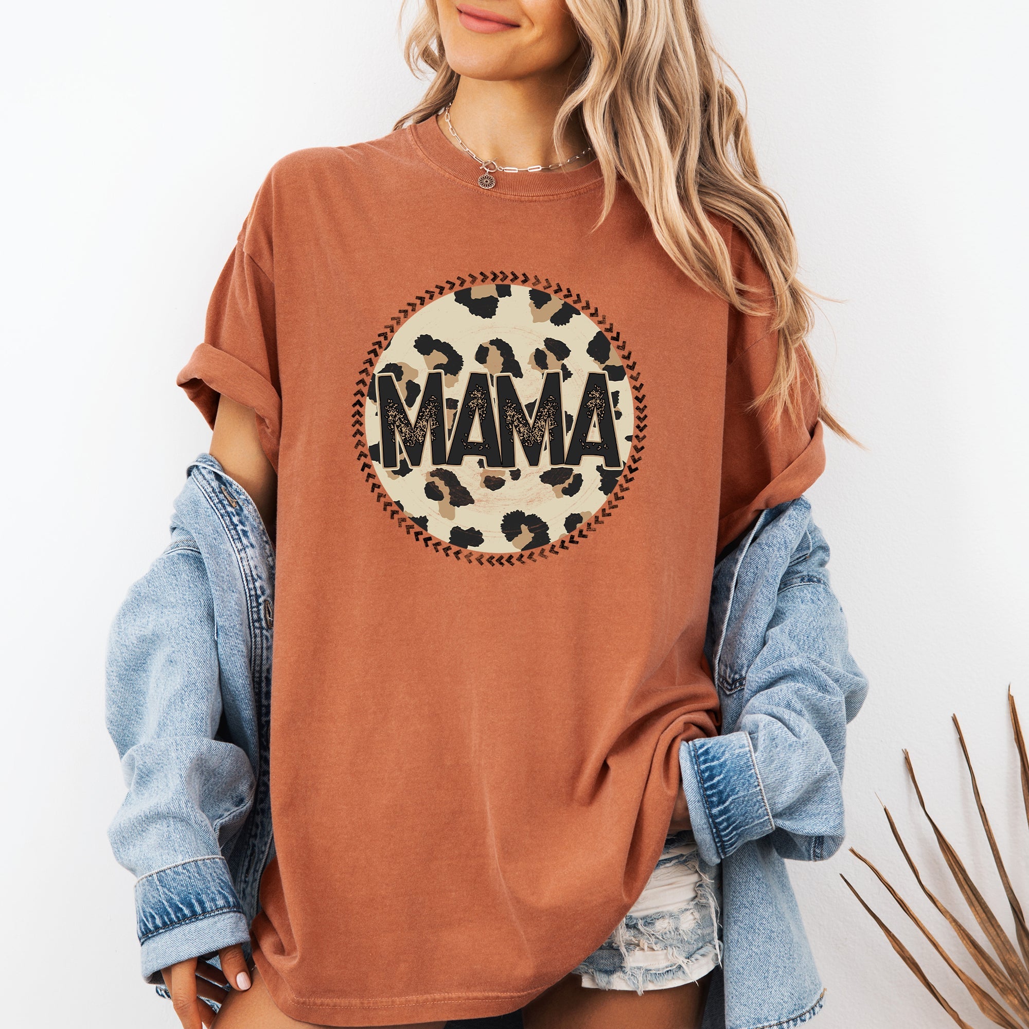Mama Leopard Print Circle Western Cowboy Vintage Charm Graphic Comfort Colors Tee