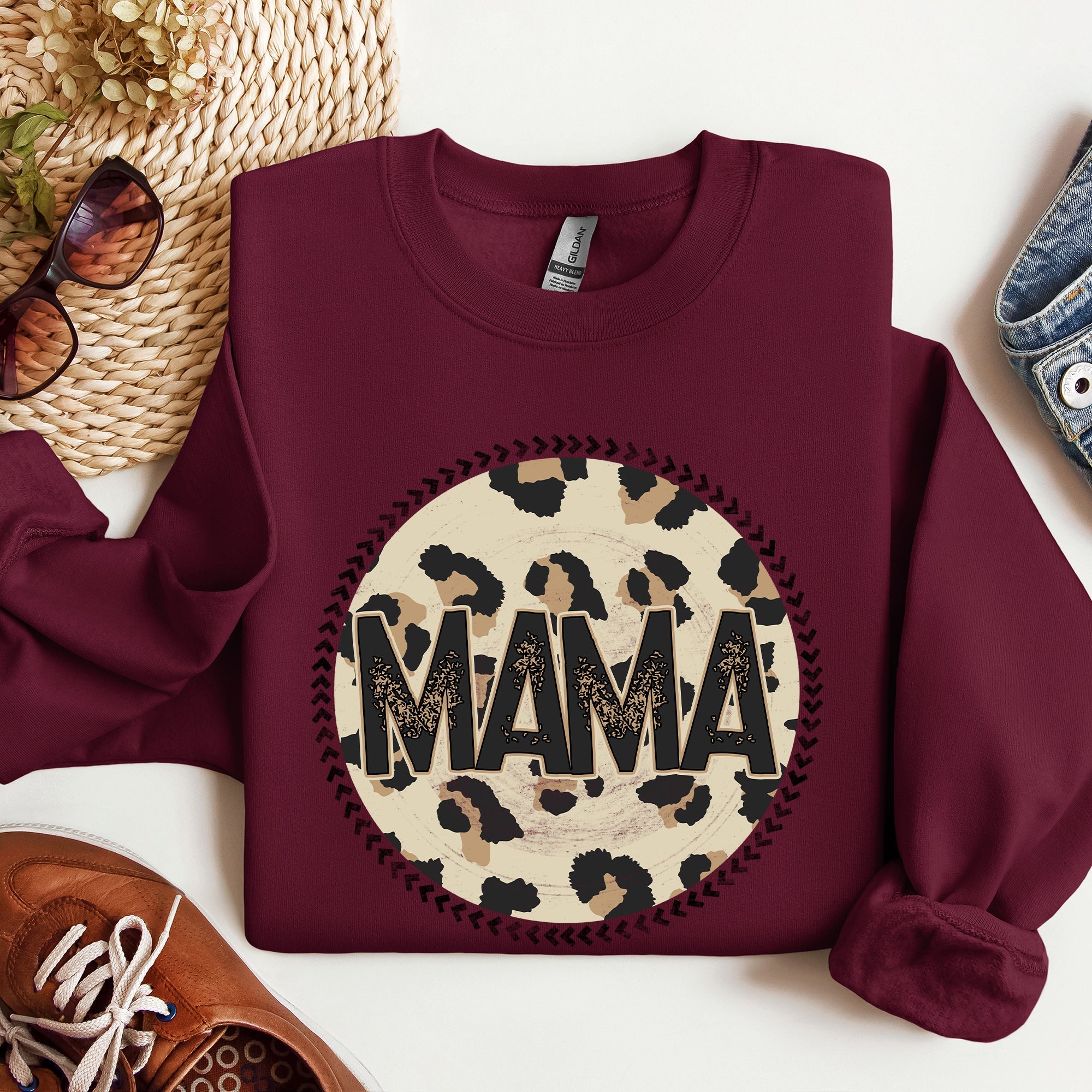 Mama Leopard Print Circle Western Cowboy Spirit Collection For The Modern Western Mama Sweatshirt