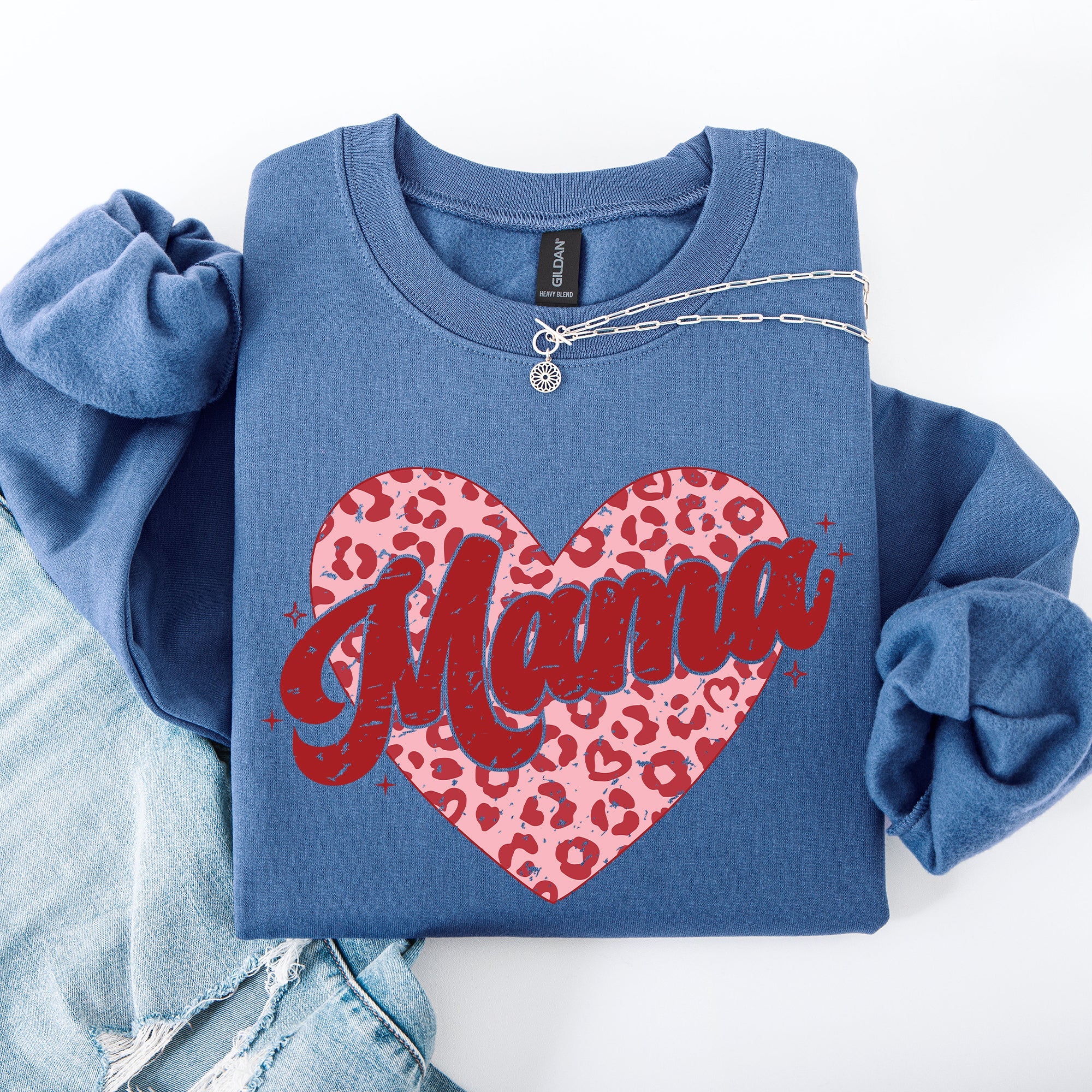 Mama Leopard Print Hearts Valentine's Day Love Pattern For Moms Cozy Fleece Sweatshirt