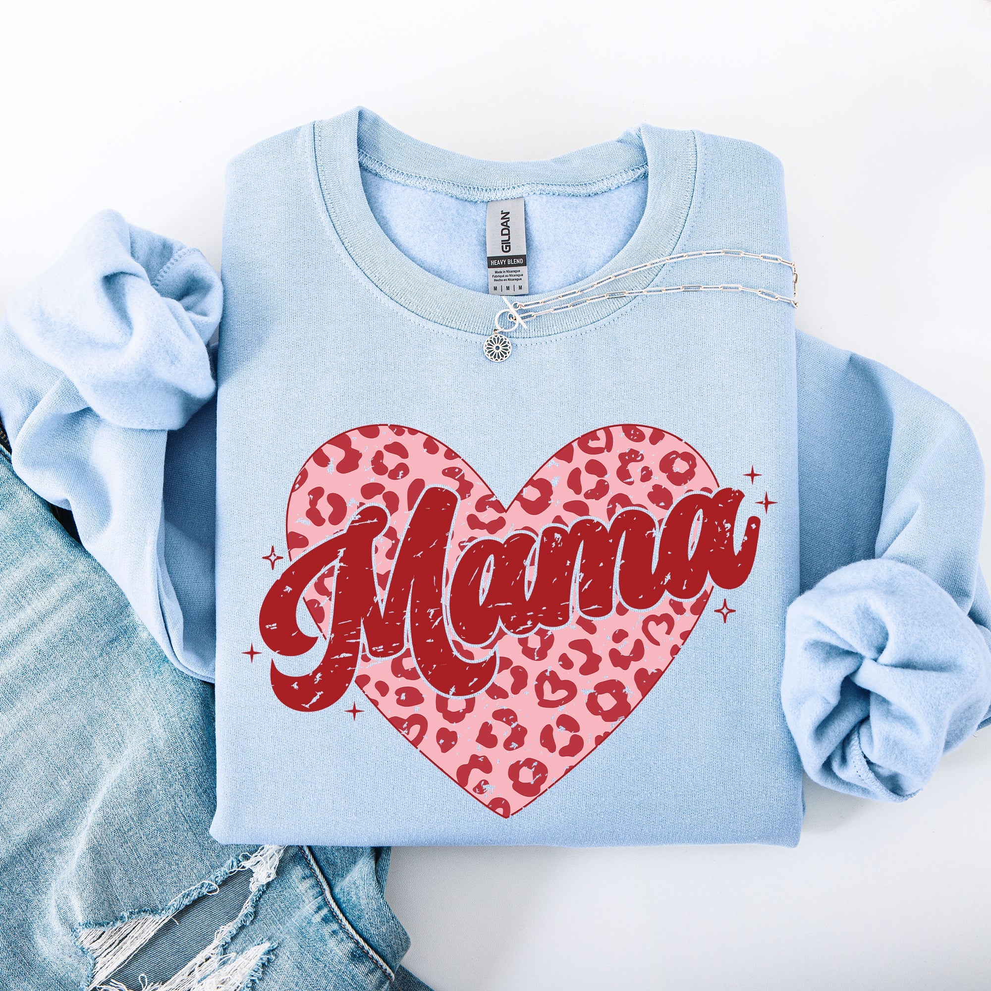 Mama Leopard Print Hearts Valentine's Day Love Pattern For Moms Cozy Fleece Sweatshirt