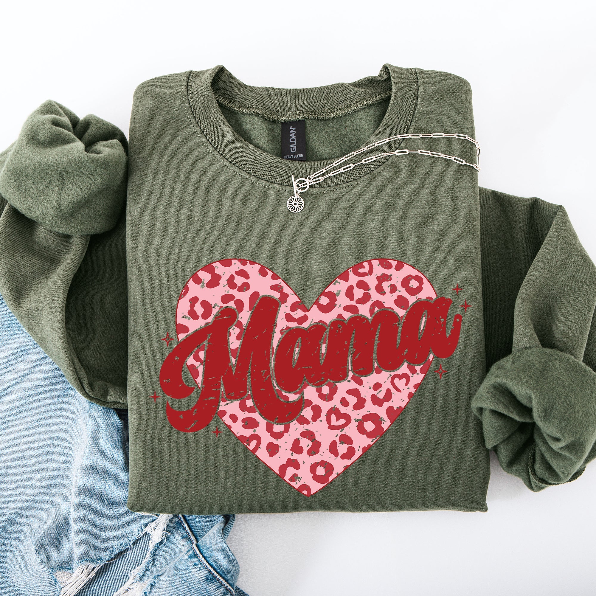 Mama Leopard Print Hearts Valentine's Day Love Pattern For Moms Cozy Fleece Sweatshirt