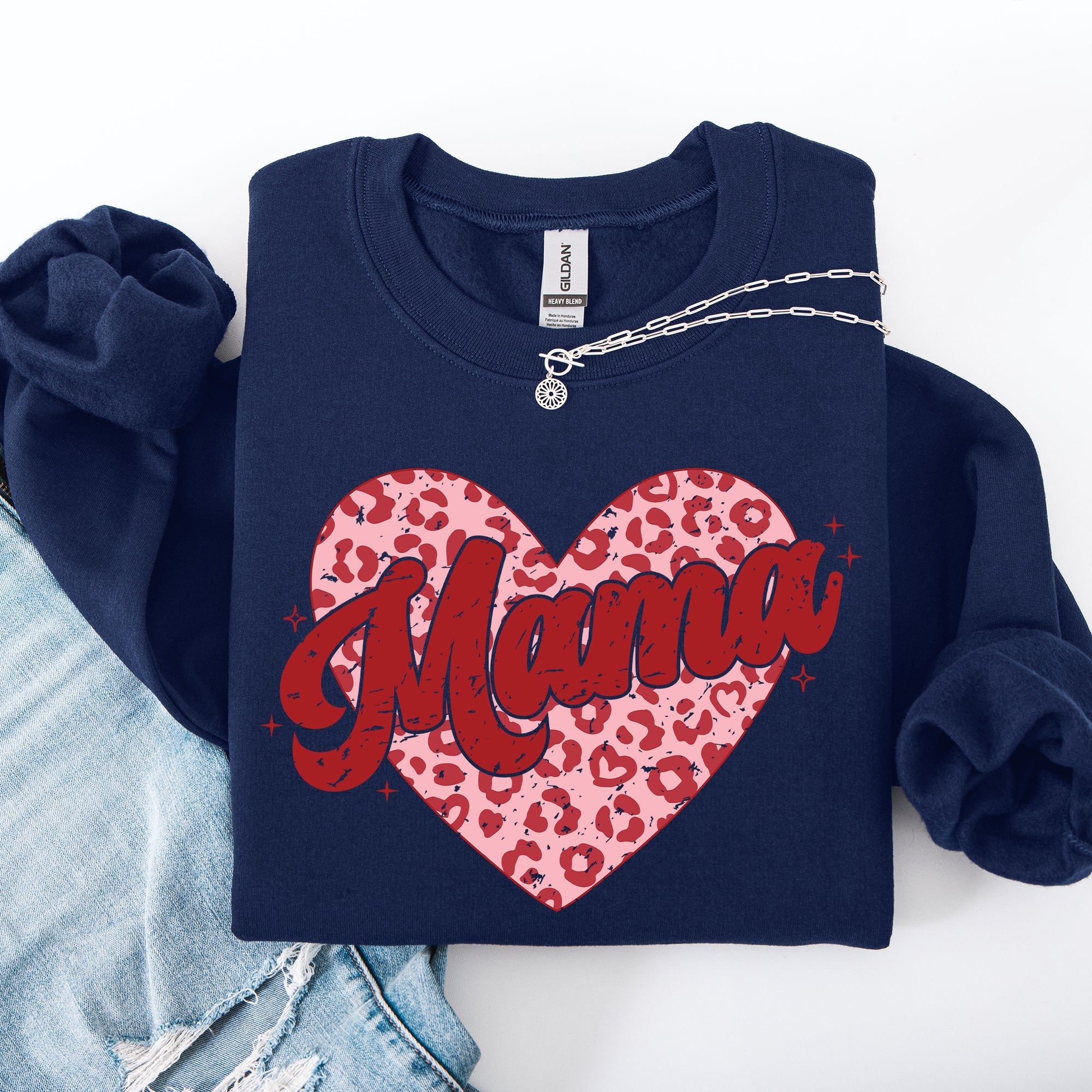 Mama Leopard Print Hearts Valentine's Day Love Pattern For Moms Cozy Fleece Sweatshirt
