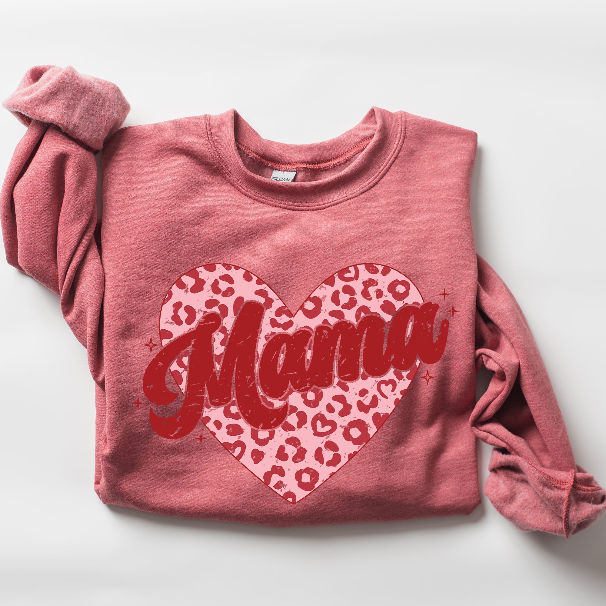 Mama Leopard Print Hearts Valentine's Day Love Pattern For Moms Cozy Fleece Sweatshirt