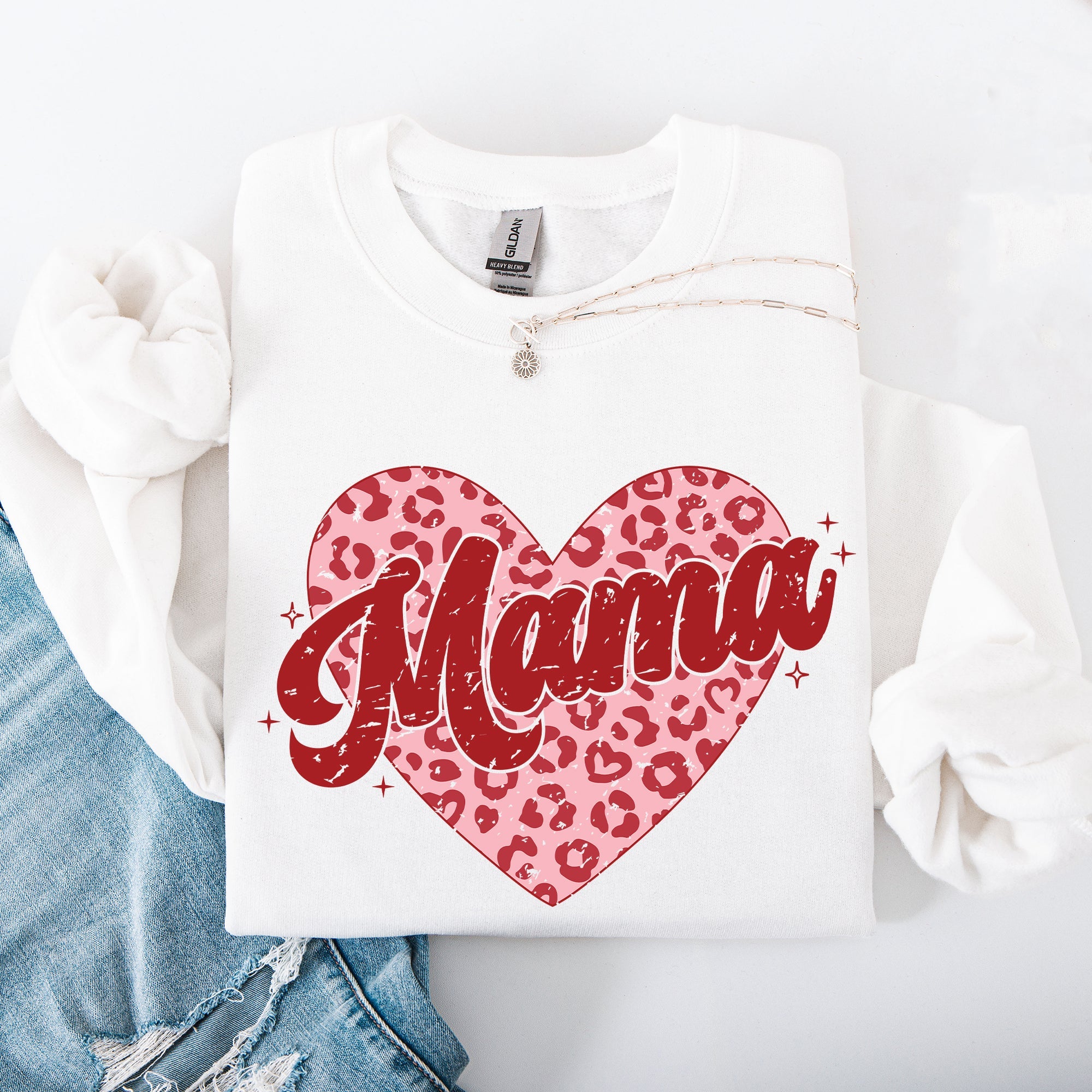 Mama Leopard Print Hearts Valentine's Day Love Pattern For Moms Cozy Fleece Sweatshirt