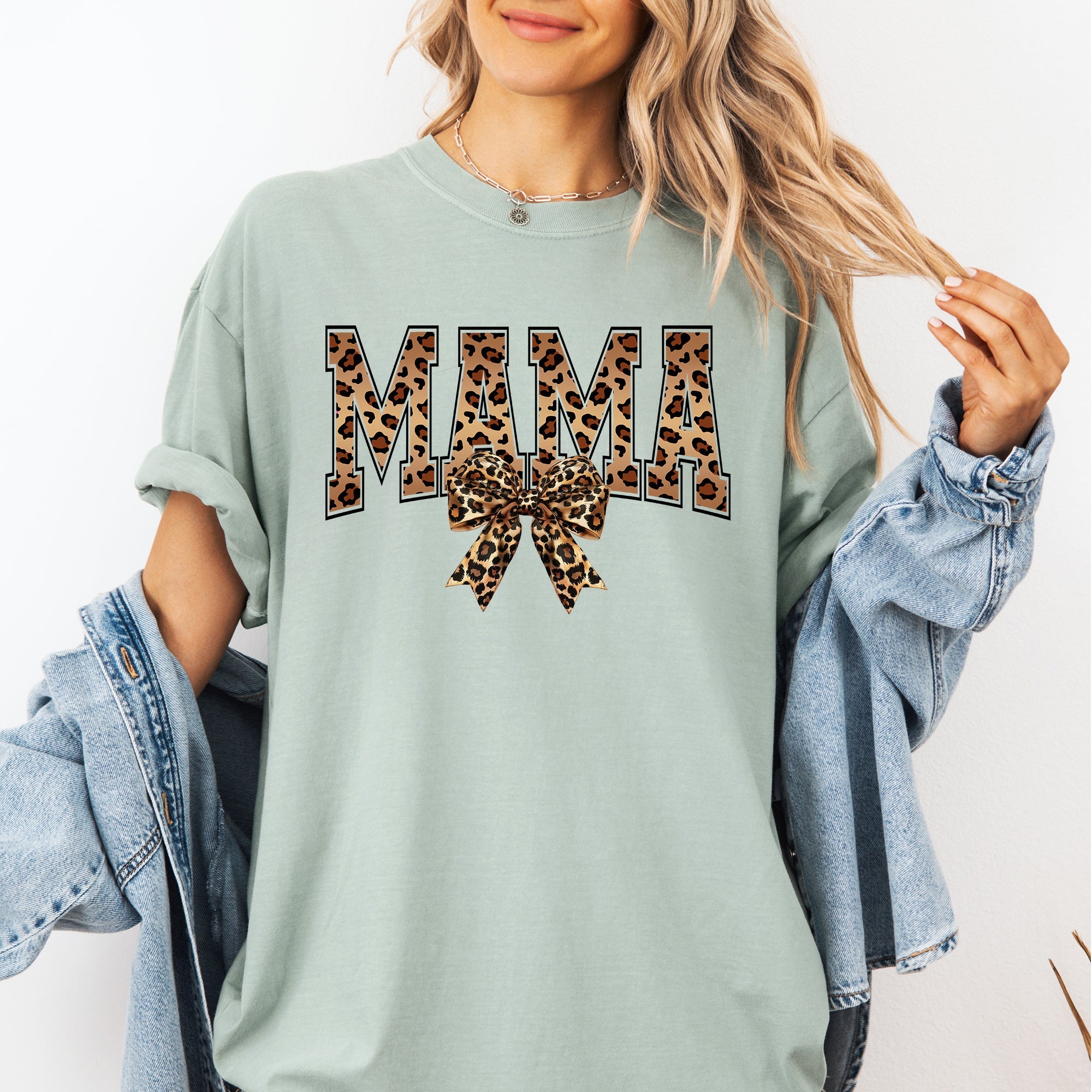 Mama Leopard Print Bow Ribbon Mother's Day Celebration Edition Leopard Style Vintage-Inspired Comfort Colors Tee