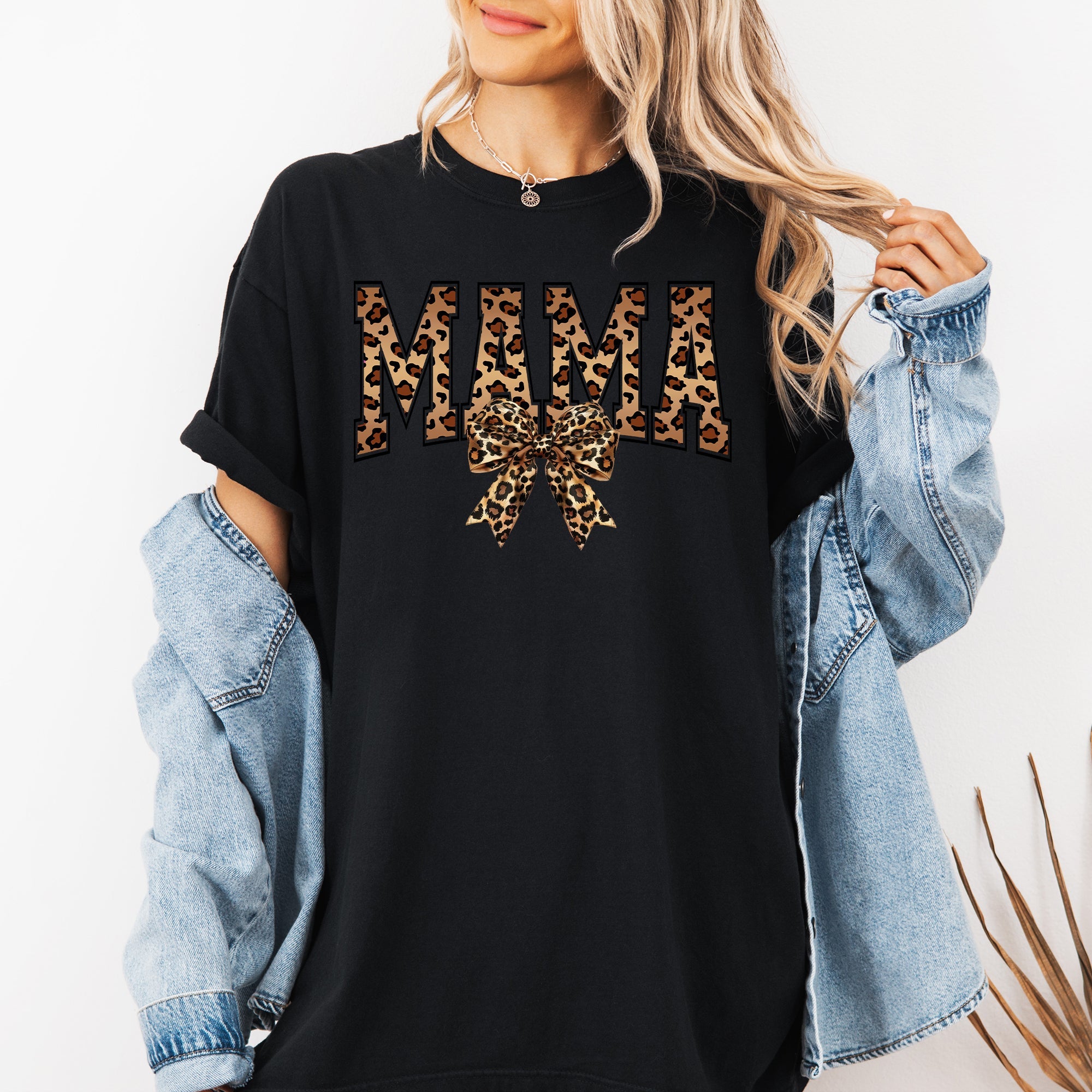 Mama Leopard Print Bow Ribbon Mother's Day Celebration Edition Leopard Style Vintage-Inspired Comfort Colors Tee