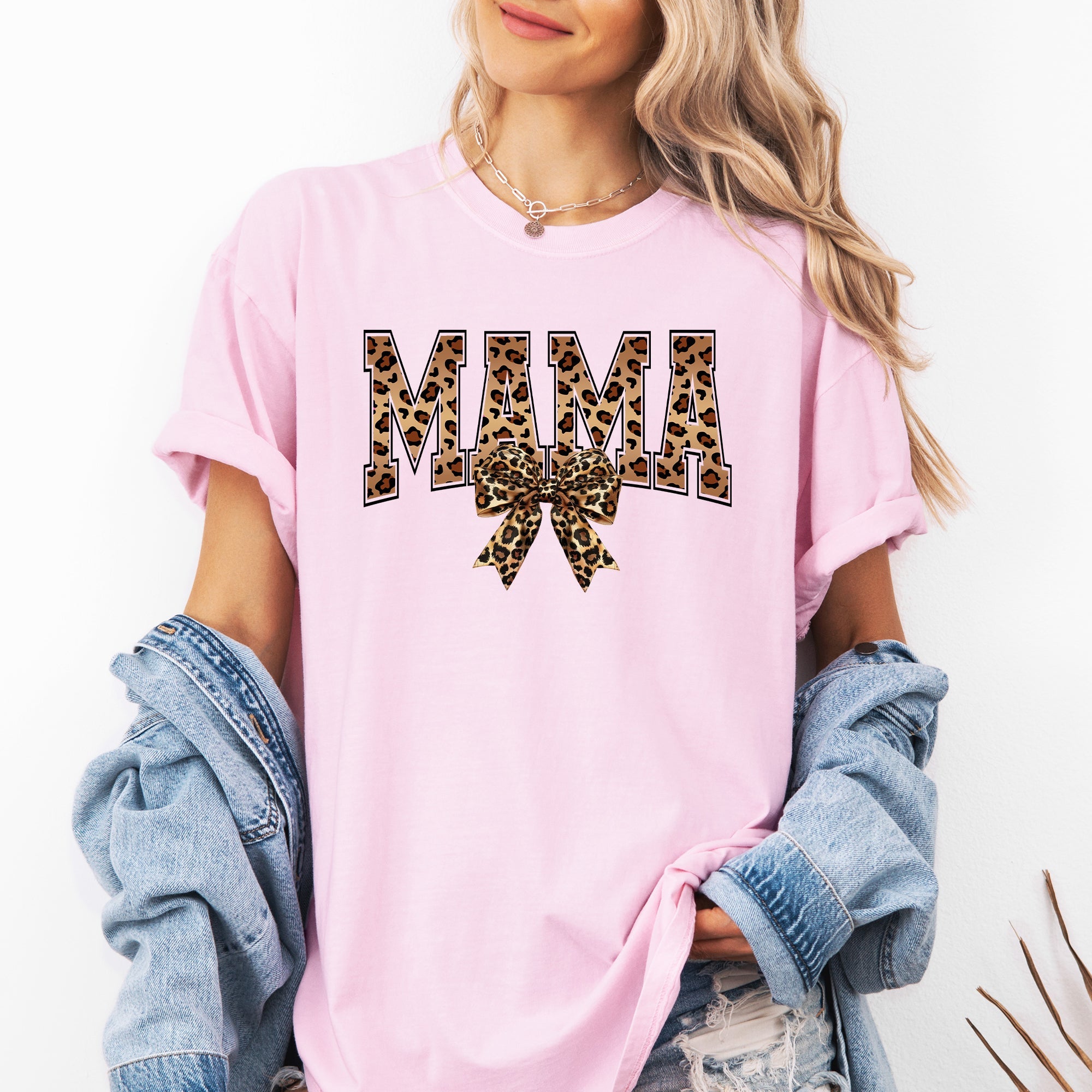 Mama Leopard Print Bow Ribbon Mother's Day Celebration Edition Leopard Style Vintage-Inspired Comfort Colors Tee