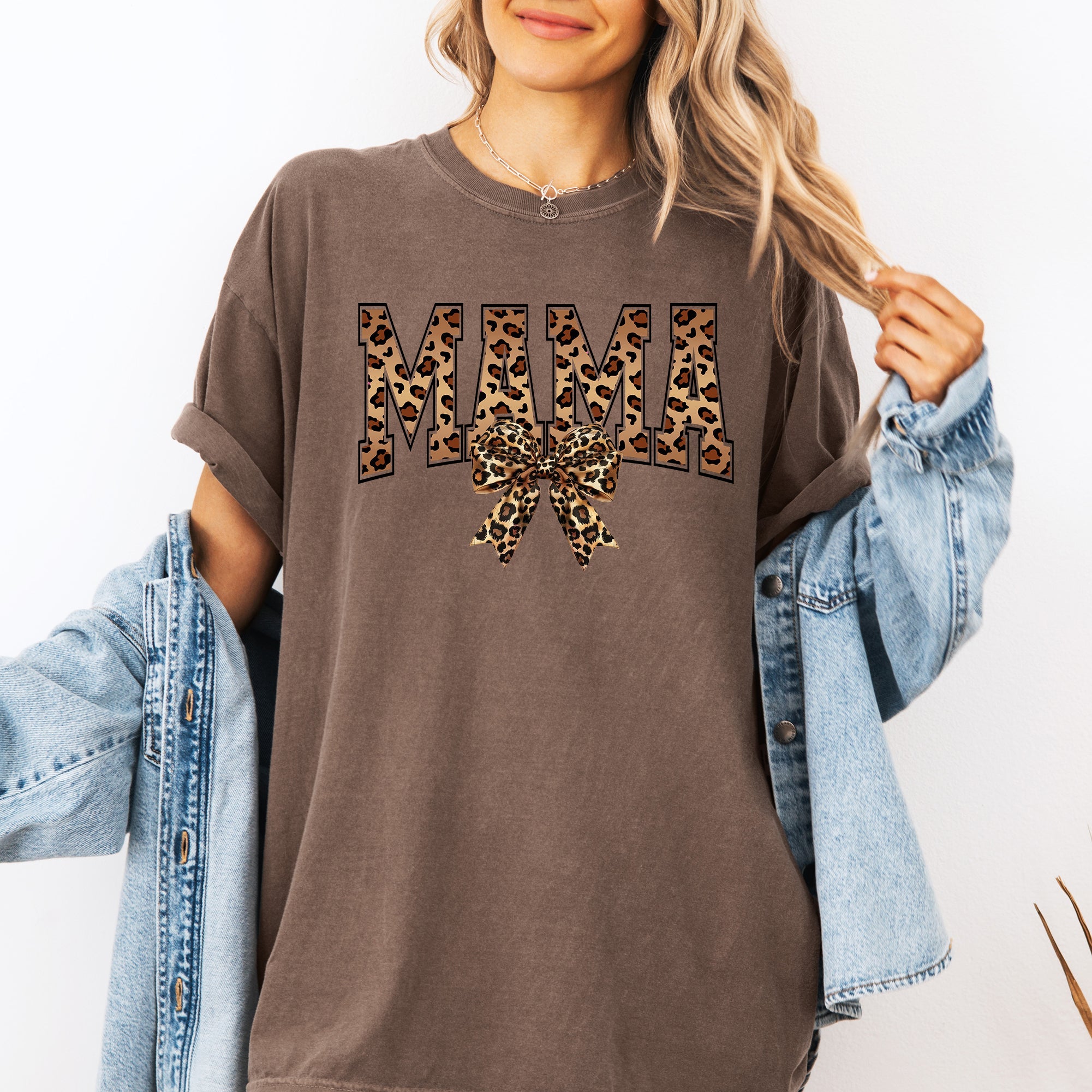Mama Leopard Print Bow Ribbon Mother's Day Celebration Edition Leopard Style Vintage-Inspired Comfort Colors Tee
