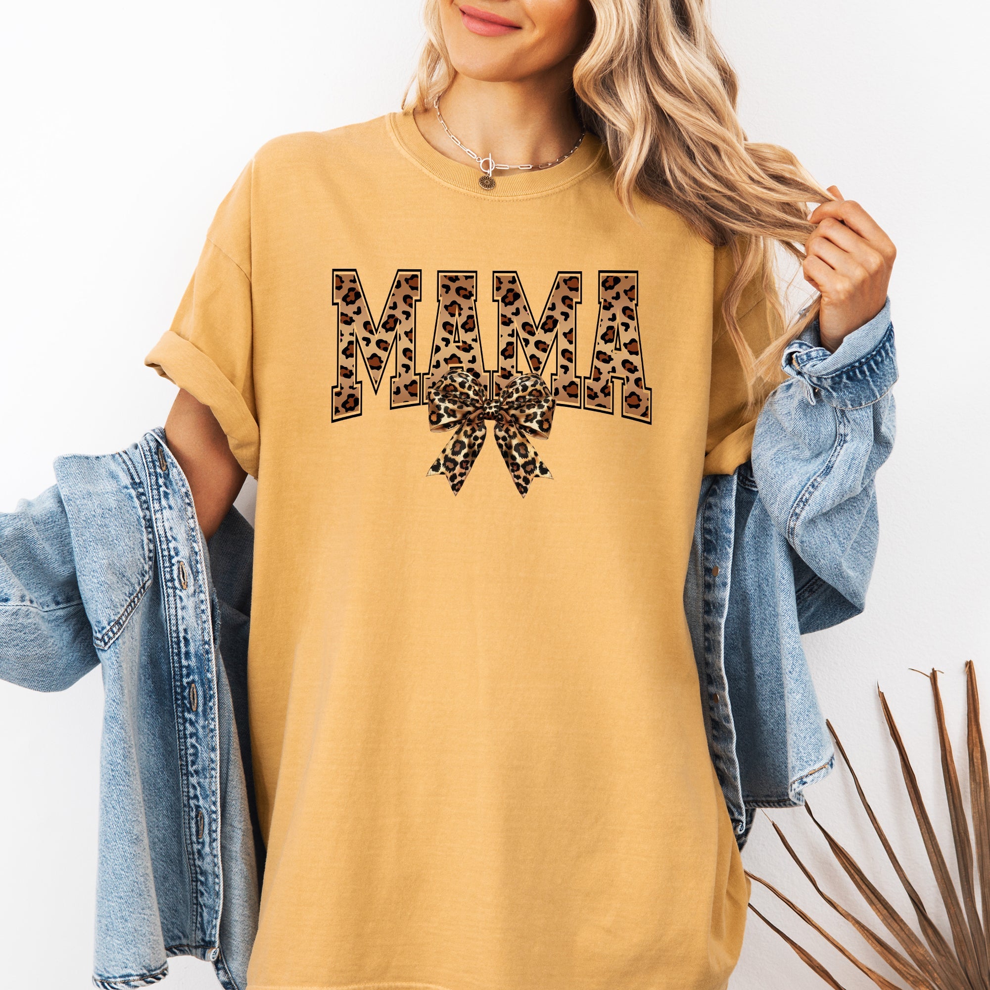 Mama Leopard Print Bow Ribbon Mother's Day Celebration Edition Leopard Style Vintage-Inspired Comfort Colors Tee