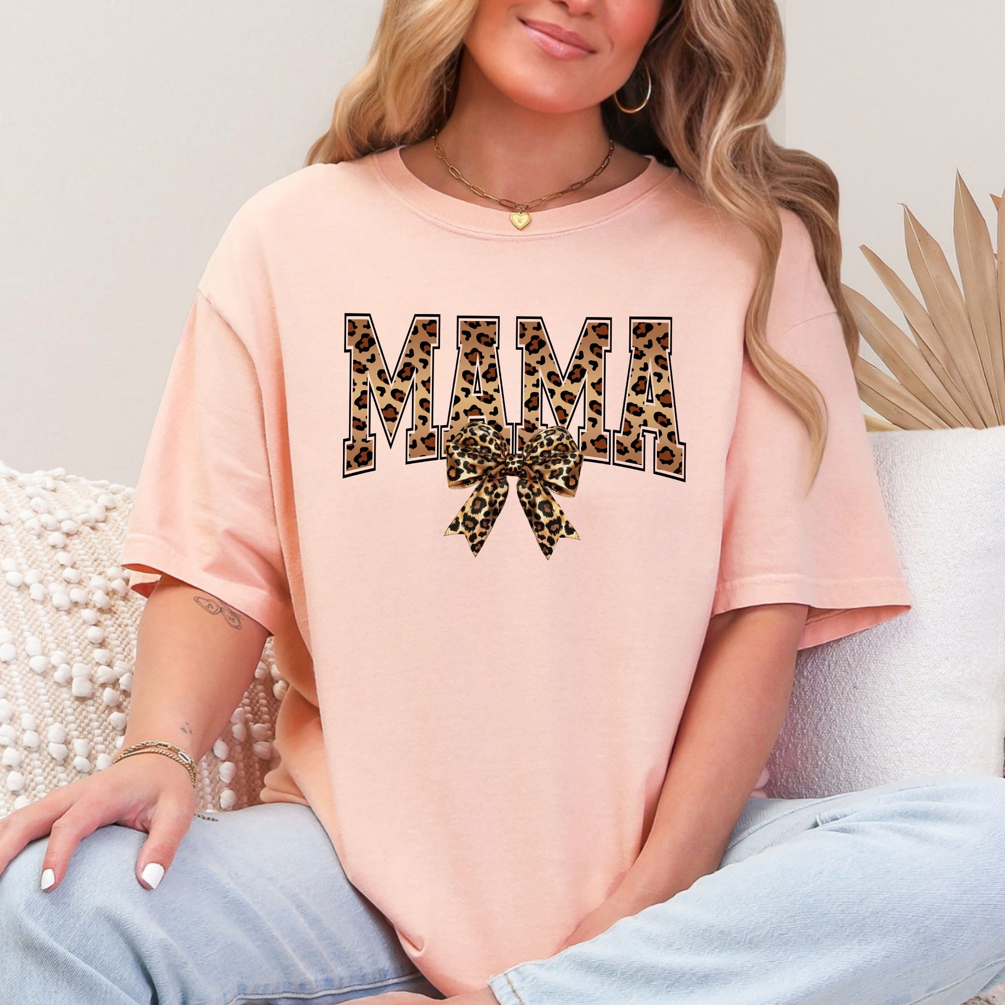 Mama Leopard Print Bow Ribbon Mother's Day Celebration Edition Leopard Style Vintage-Inspired Comfort Colors Tee
