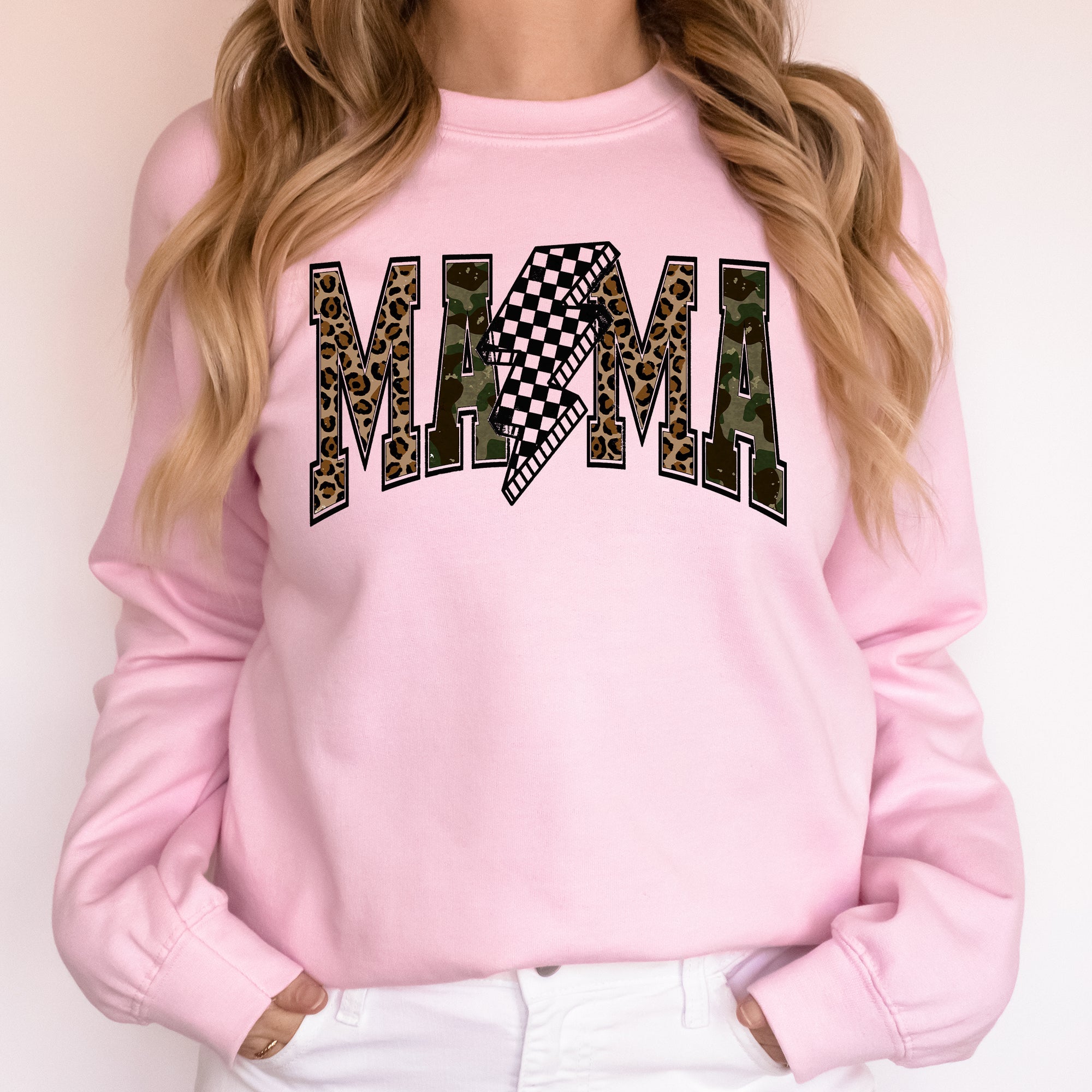 Mama Leopard Print Camouflage Checkered Lightning Bolt Mother's Day Edition Cozy Sweatshirt