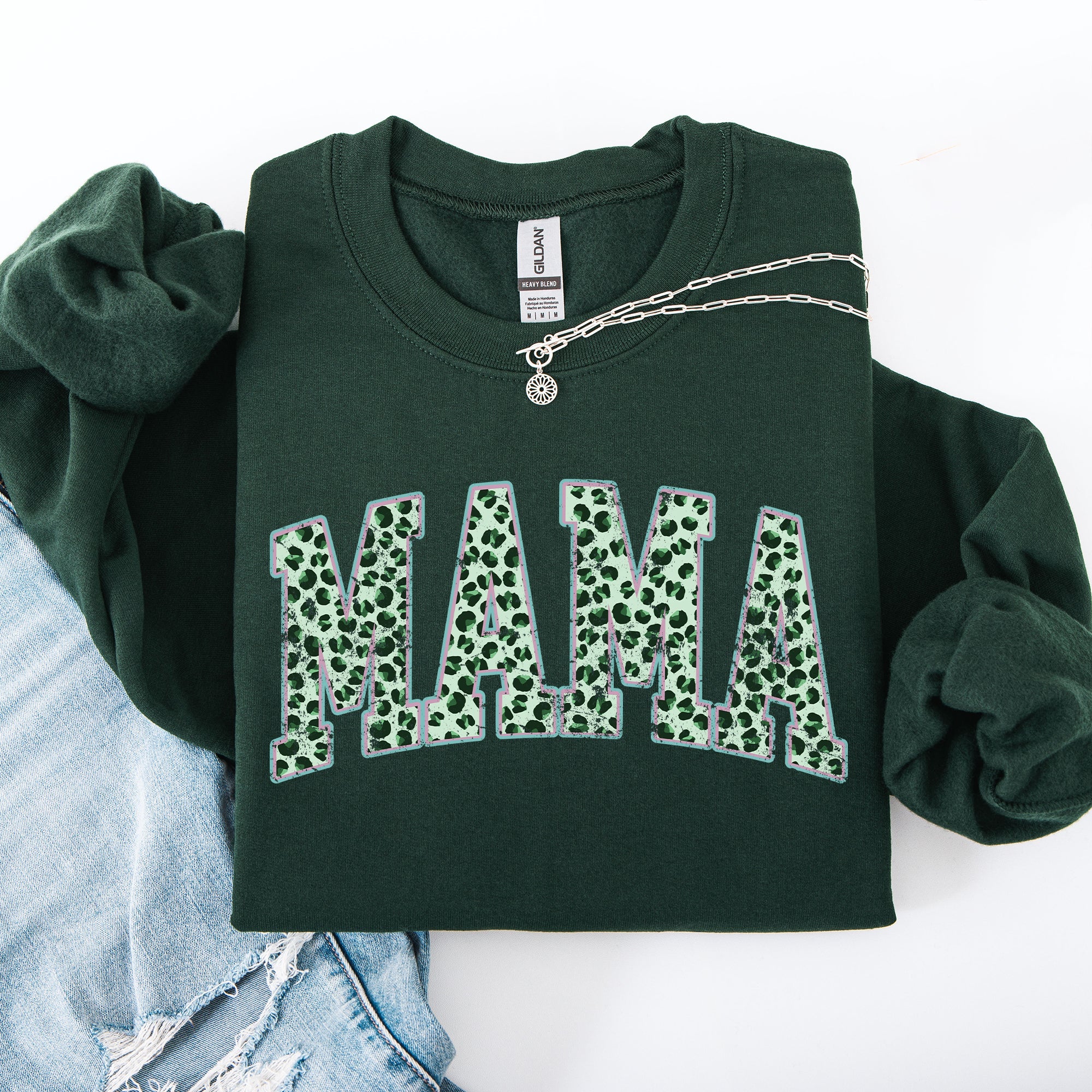 Mama Leopard Print Collegiate Varsity St Patrick's Day Shamrock Clover Lucky Leprechaun Sweatshirt