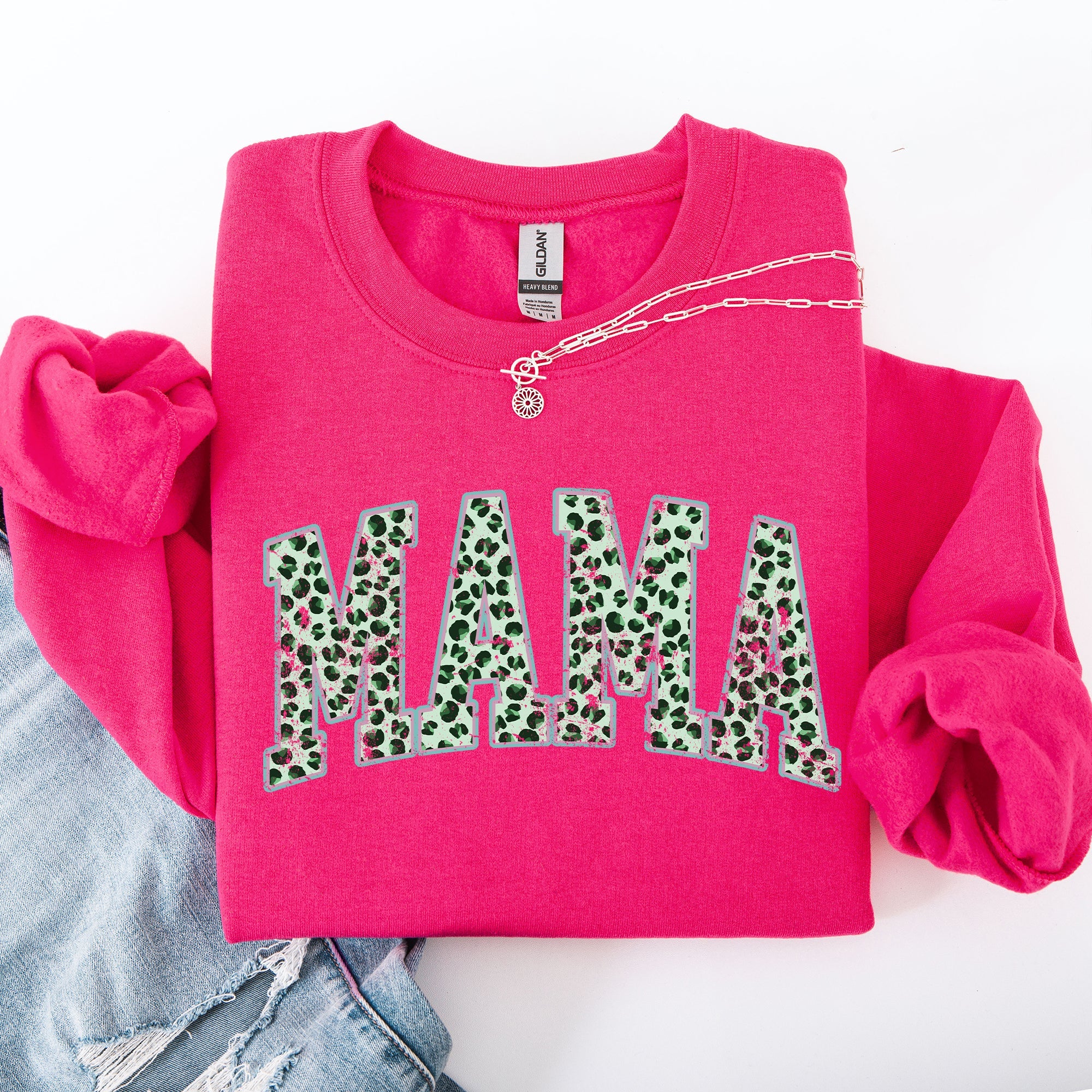 Mama Leopard Print Collegiate Varsity St Patrick's Day Shamrock Clover Lucky Leprechaun Sweatshirt