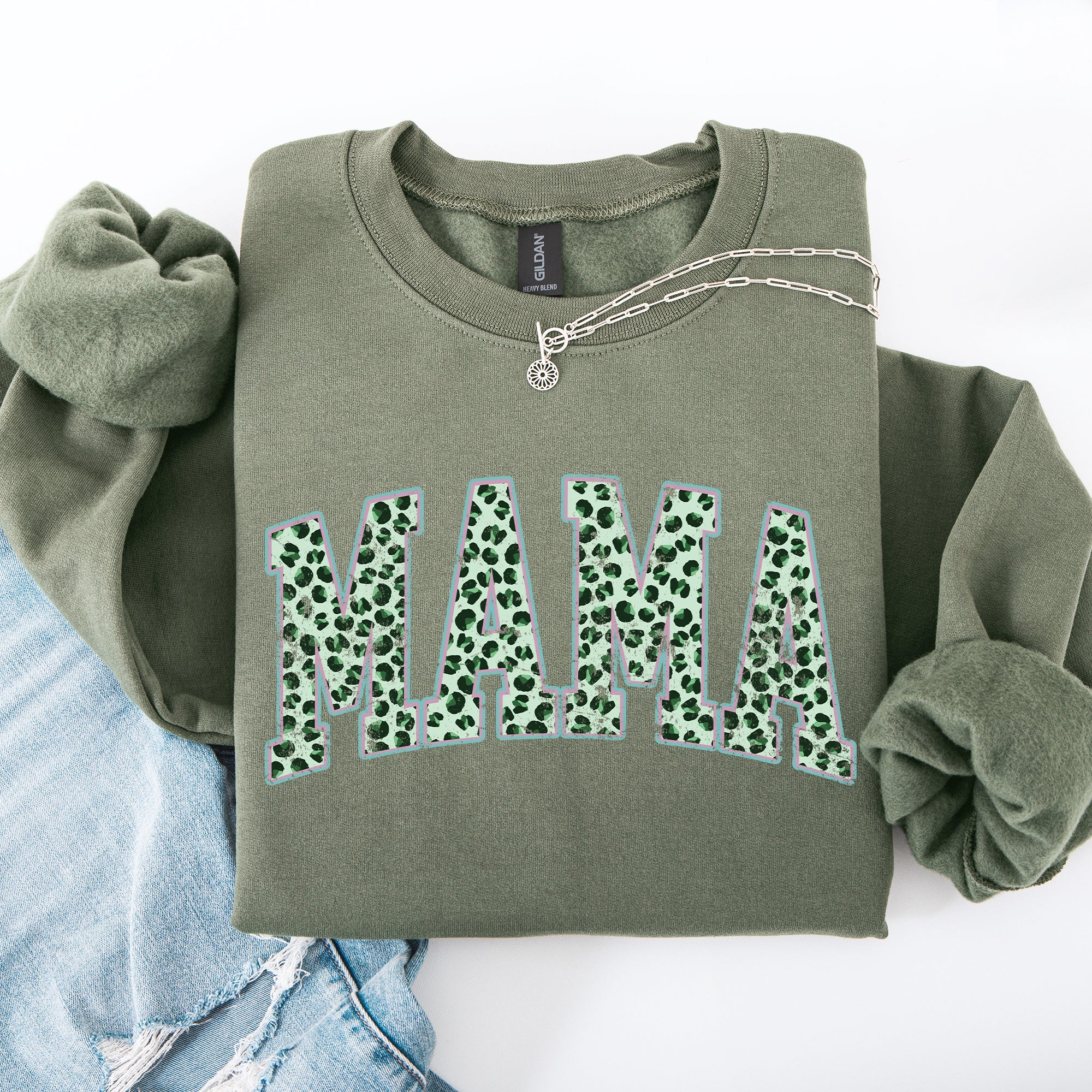 Mama Leopard Print Collegiate Varsity St Patrick's Day Shamrock Clover Lucky Leprechaun Sweatshirt