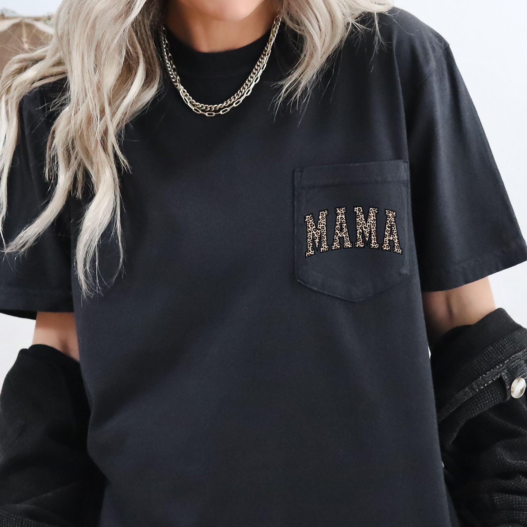 Mama Leopard Print Pocket Retro Vintage Inspired Leopard Mama Statement Comfort Colors Tee