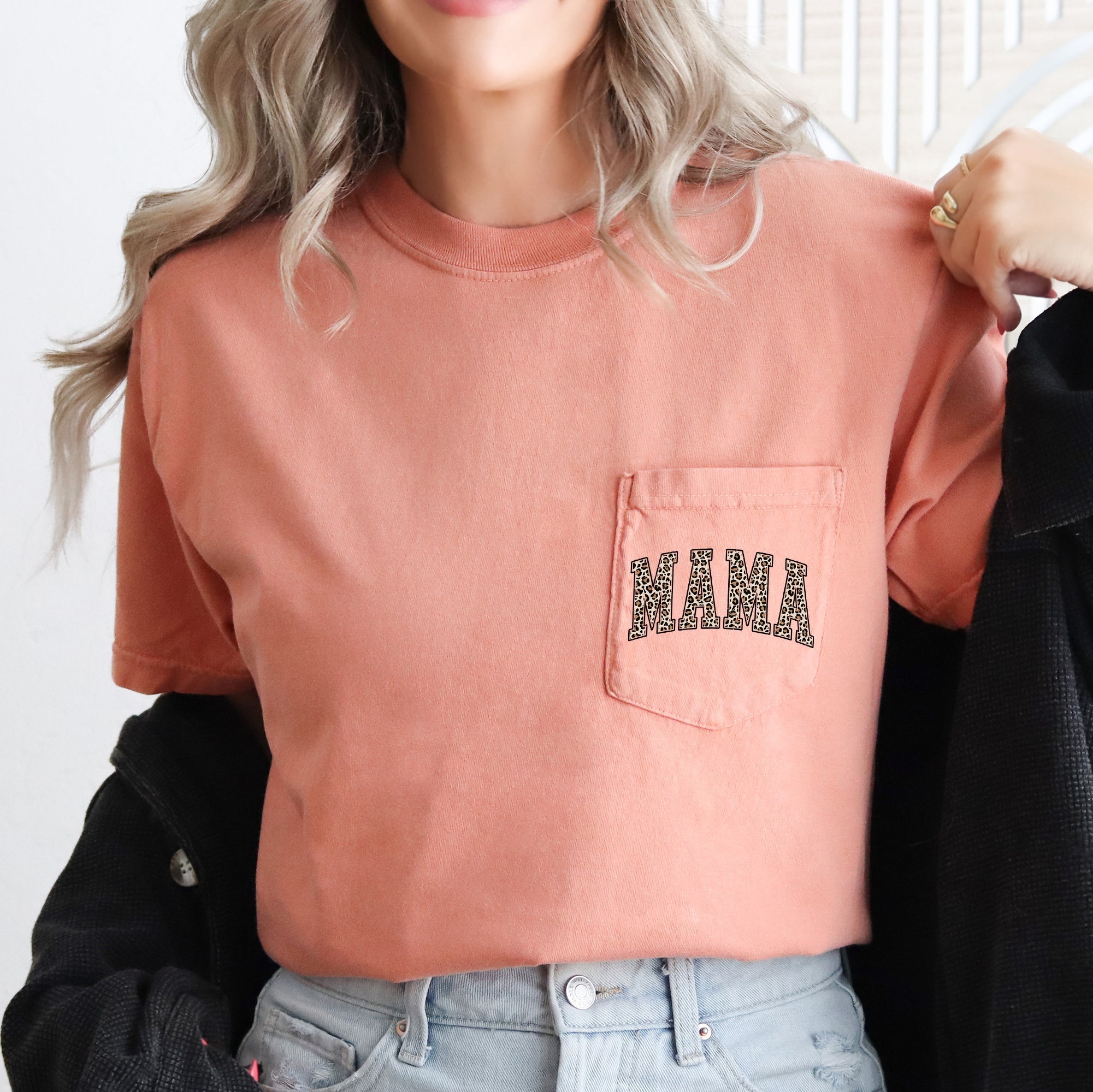 Mama Leopard Print Pocket Retro Vintage Inspired Leopard Mama Statement Comfort Colors Tee