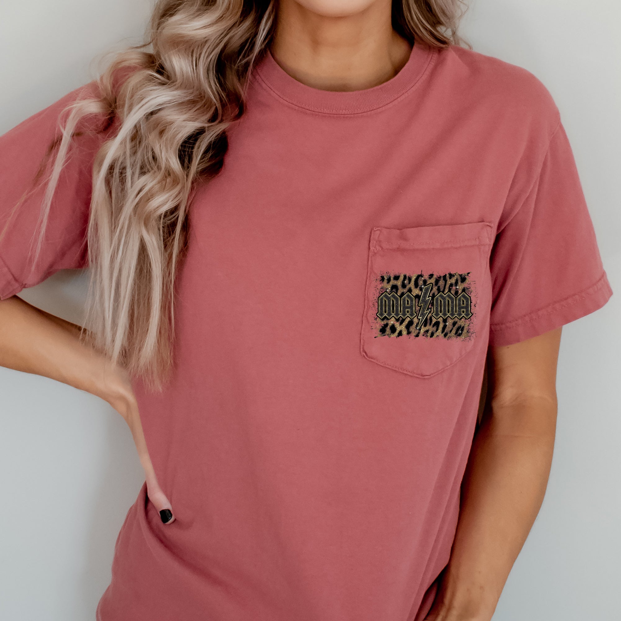 Mama Leopard Print Rock Pocket Bold Vintage Style Mother's Day Edition Comfort Colors Tee