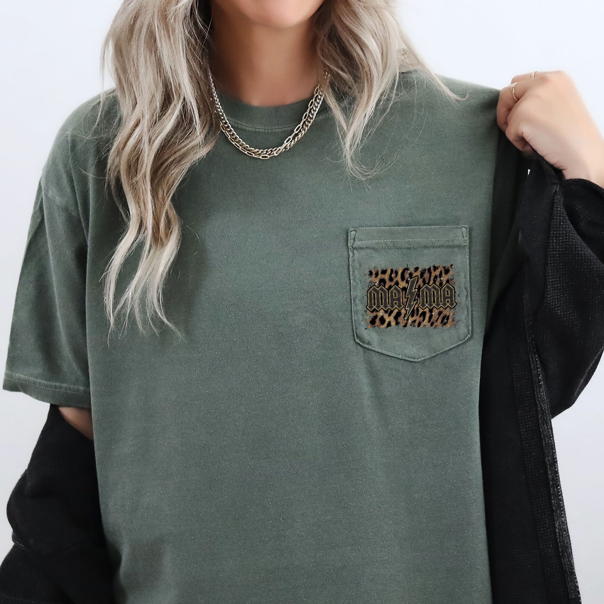 Mama Leopard Print Rock Pocket Bold Vintage Style Mother's Day Edition Comfort Colors Tee