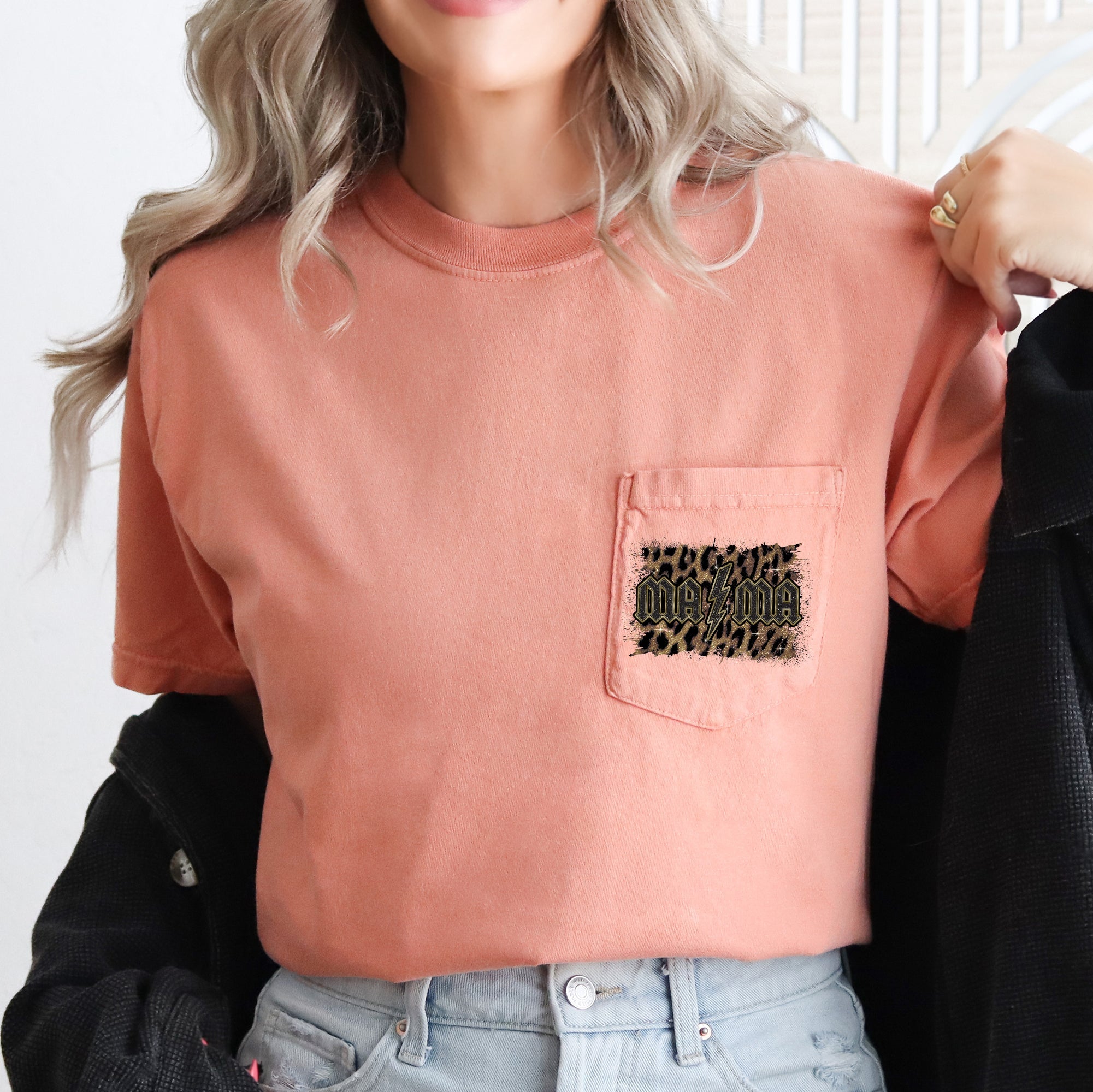Mama Leopard Print Rock Pocket Bold Vintage Style Mother's Day Edition Comfort Colors Tee
