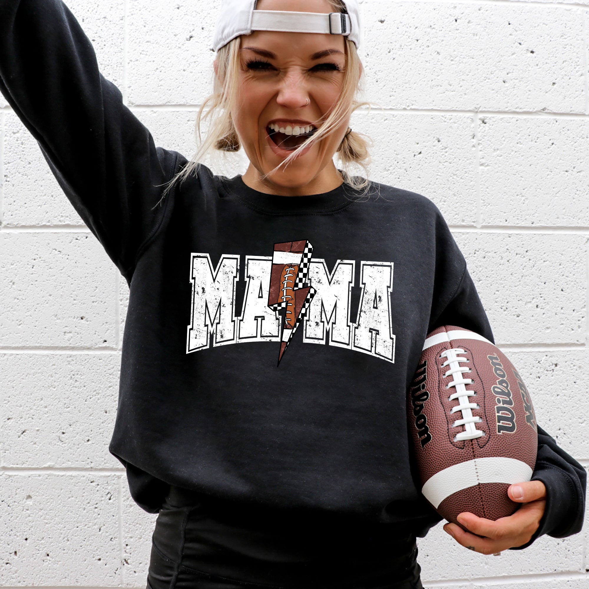 Mama Lightning Bolt Checkered Football Sports Game Day Big Game Touchdown Tailgate Party Sweatshirt