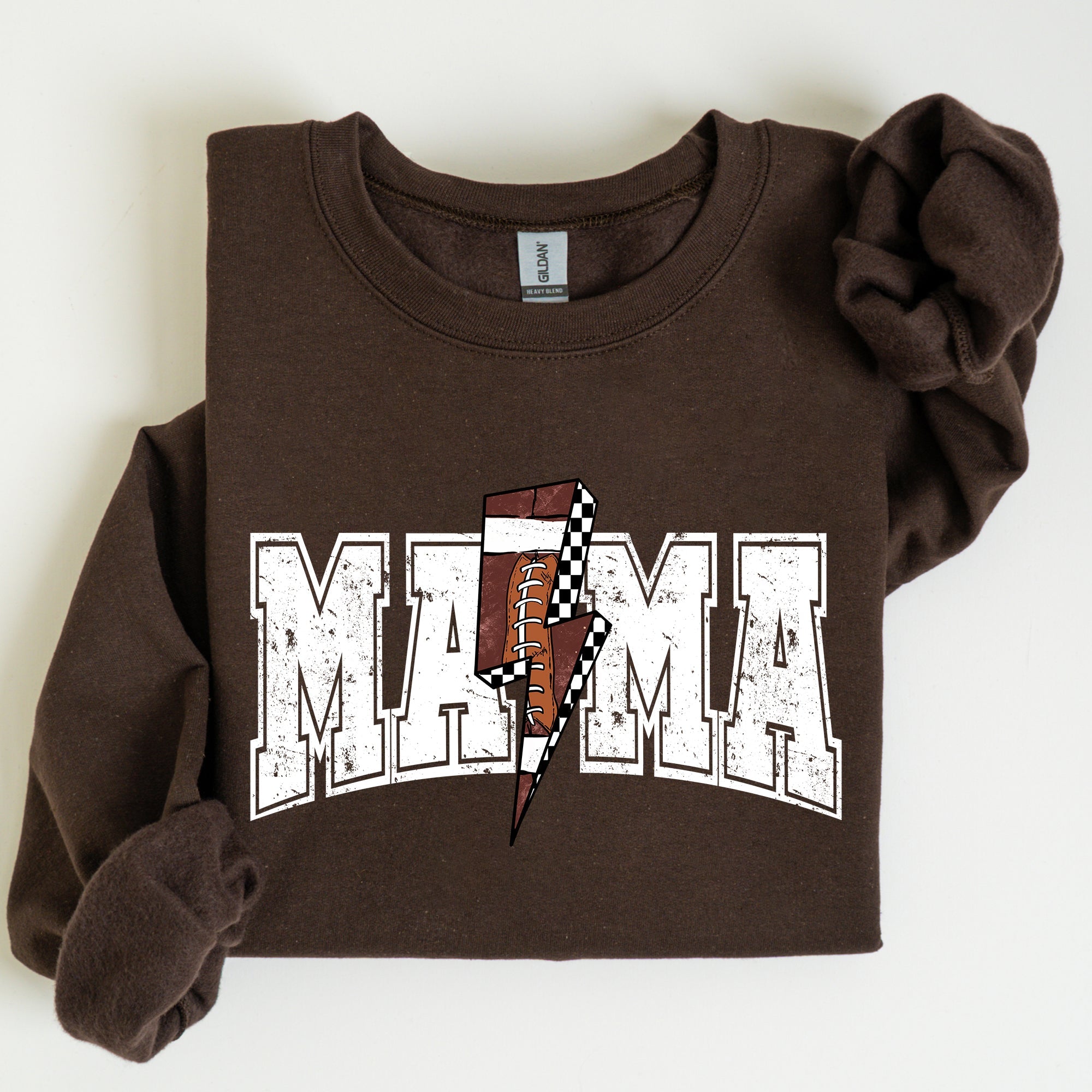 Mama Lightning Bolt Checkered Football Sports Game Day Big Game Touchdown Tailgate Party Sweatshirt