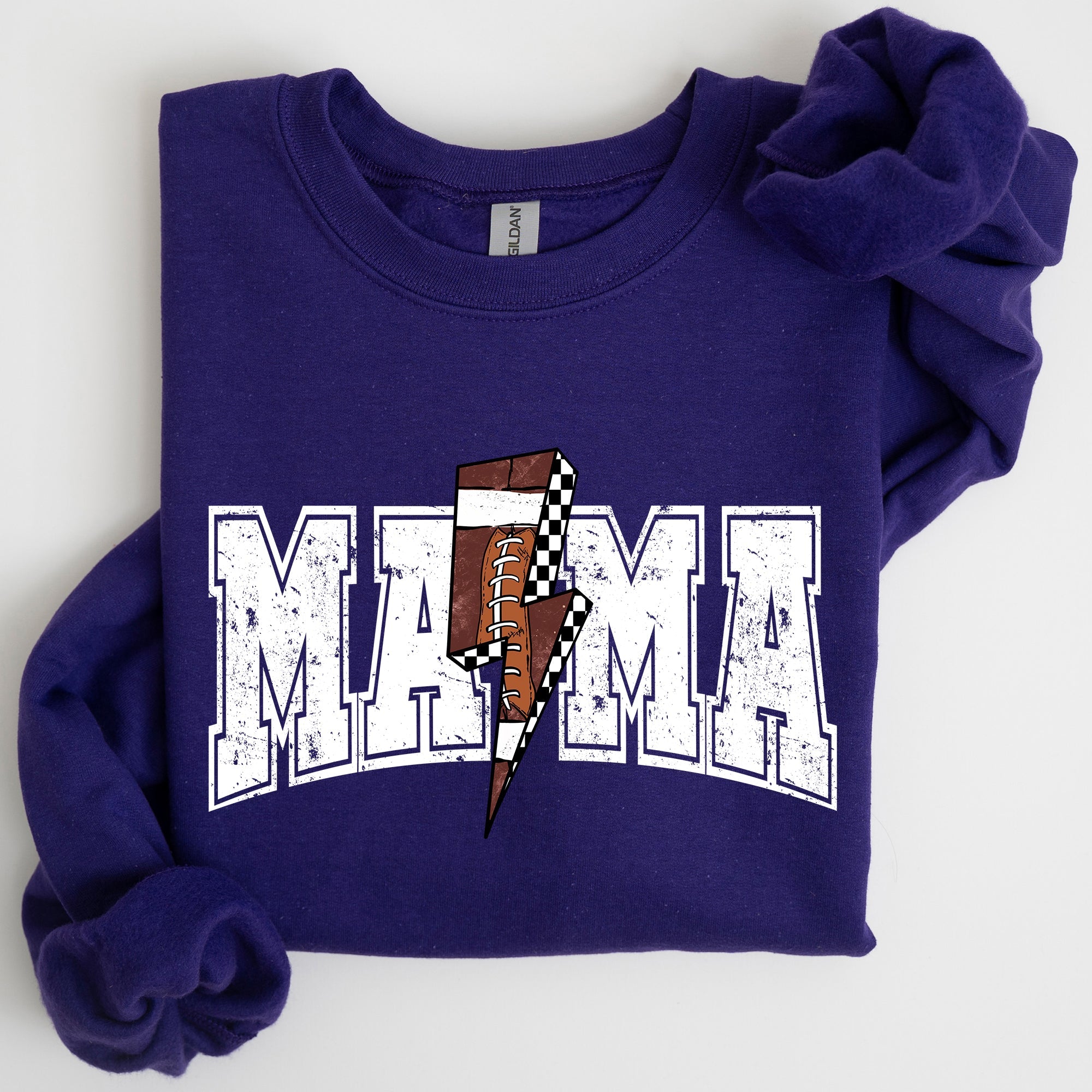 Mama Lightning Bolt Checkered Football Sports Game Day Big Game Touchdown Tailgate Party Sweatshirt