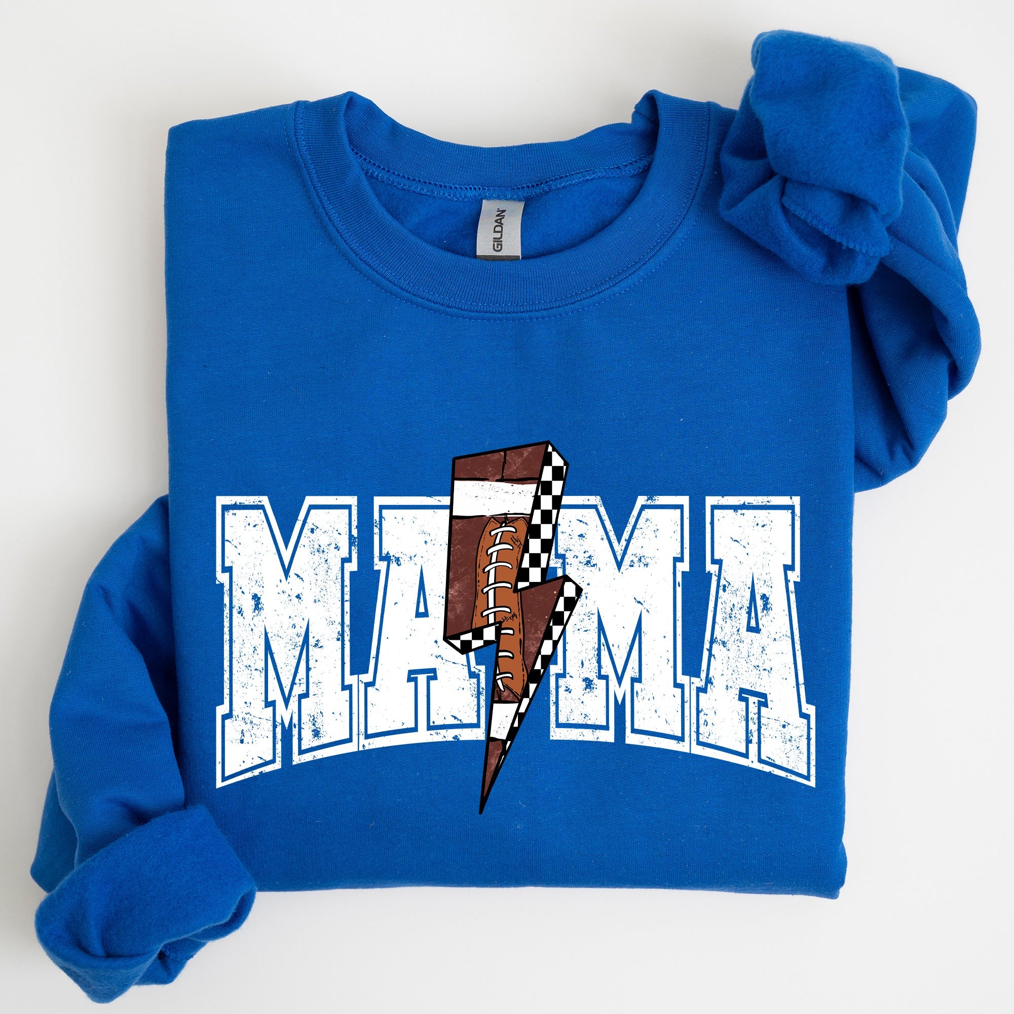 Mama Lightning Bolt Checkered Football Sports Game Day Big Game Touchdown Tailgate Party Sweatshirt